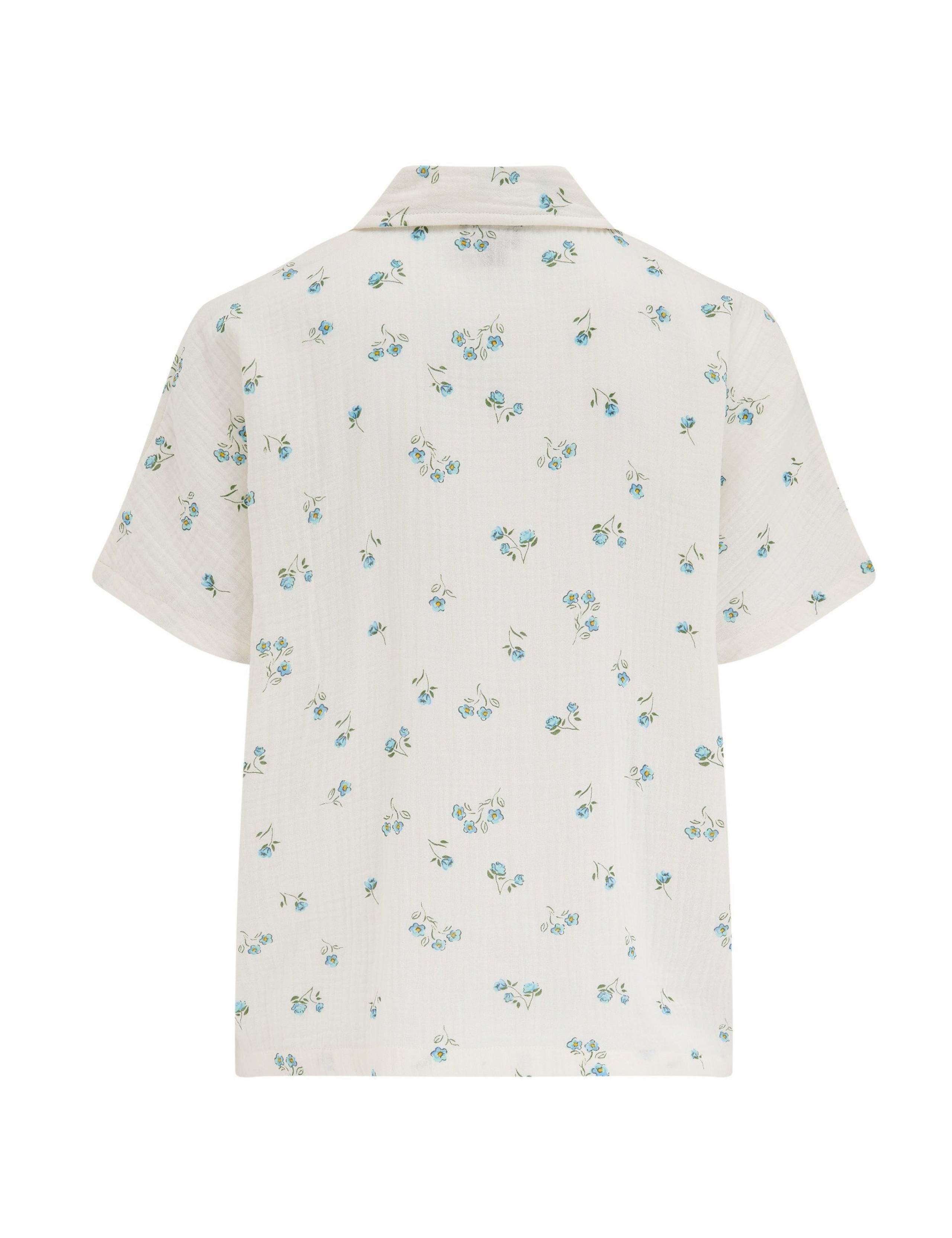 Pure Cotton Floral Revere Cropped Pyjama Set 9 of 11