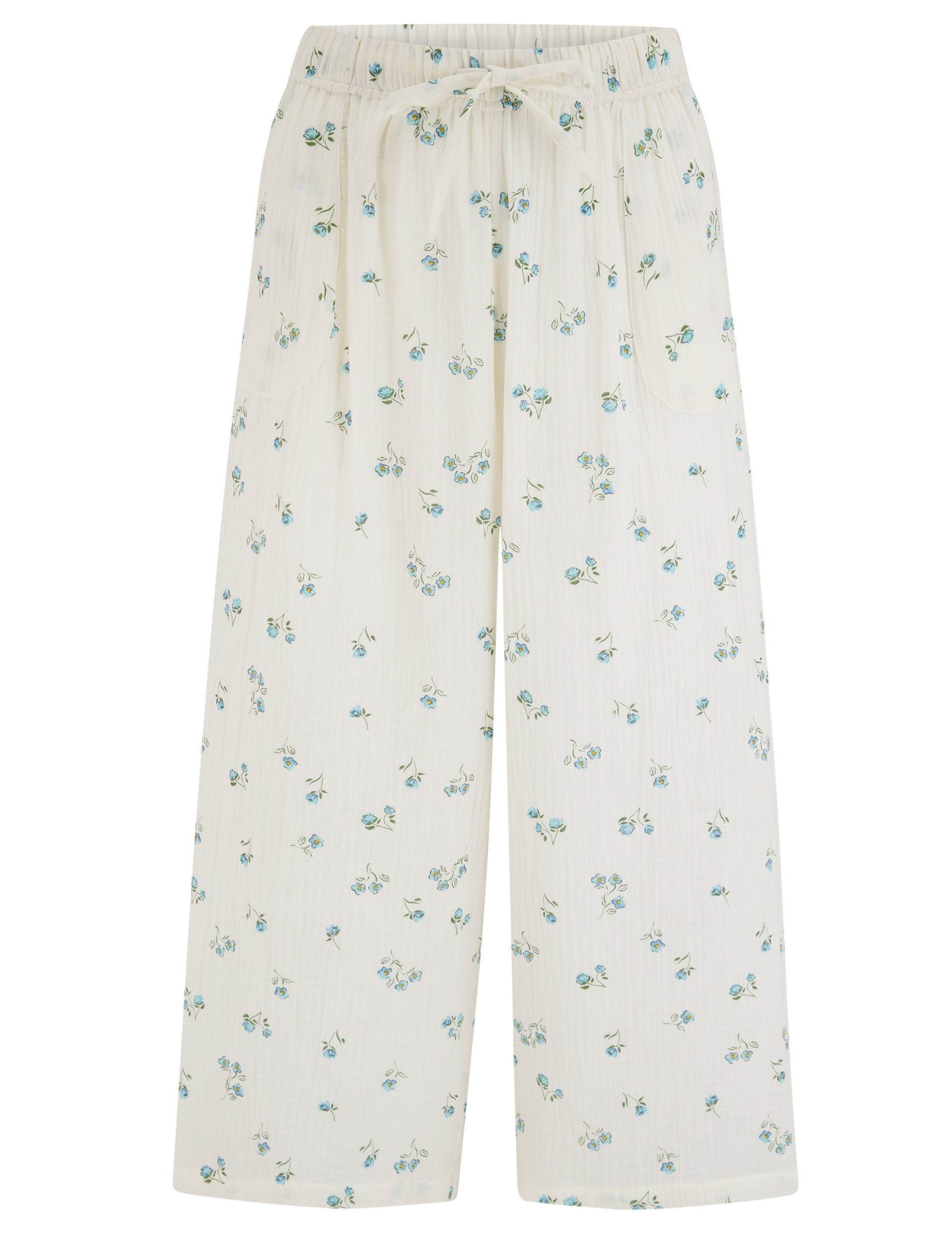 Pure Cotton Floral Revere Cropped Pyjama Set 10 of 11
