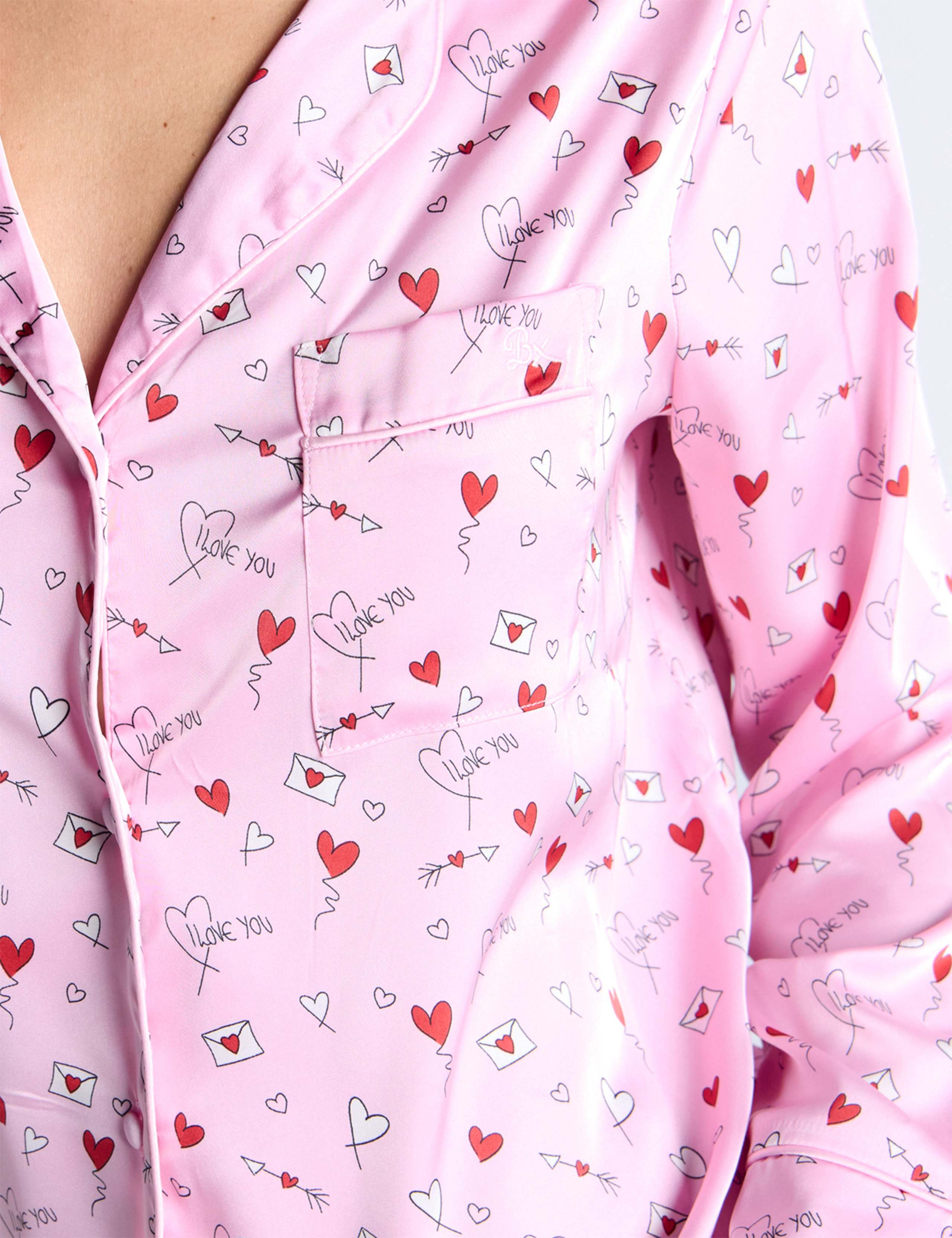 Luxe Satin Heart Print Pyjama Set 5 of 5