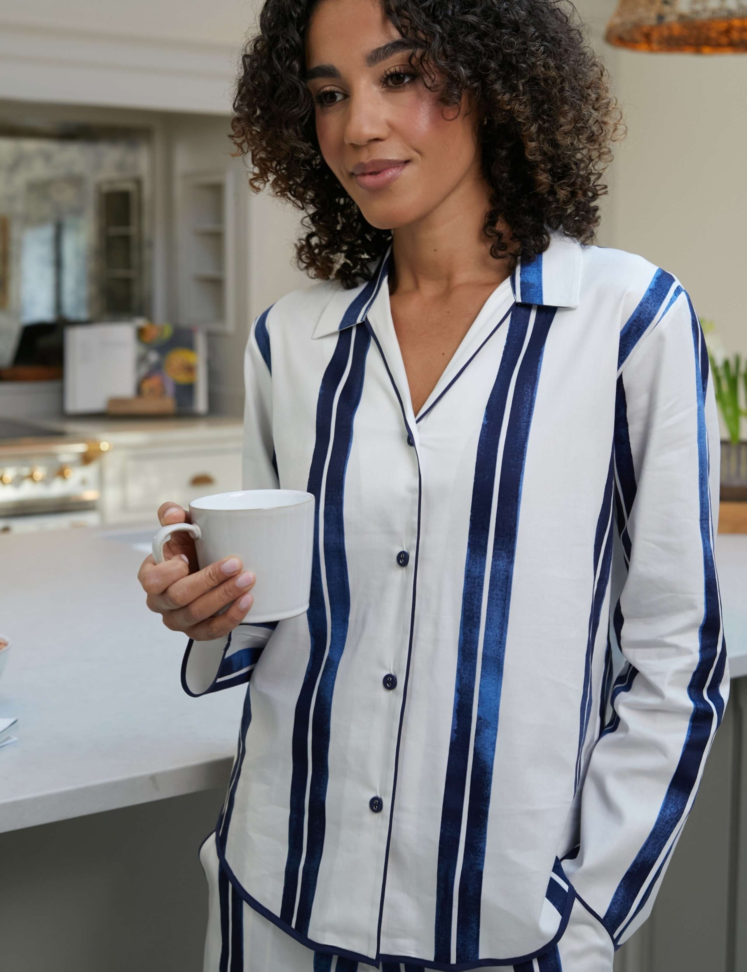 Cotton Modal Striped Revere Pyjama Top 3 of 4