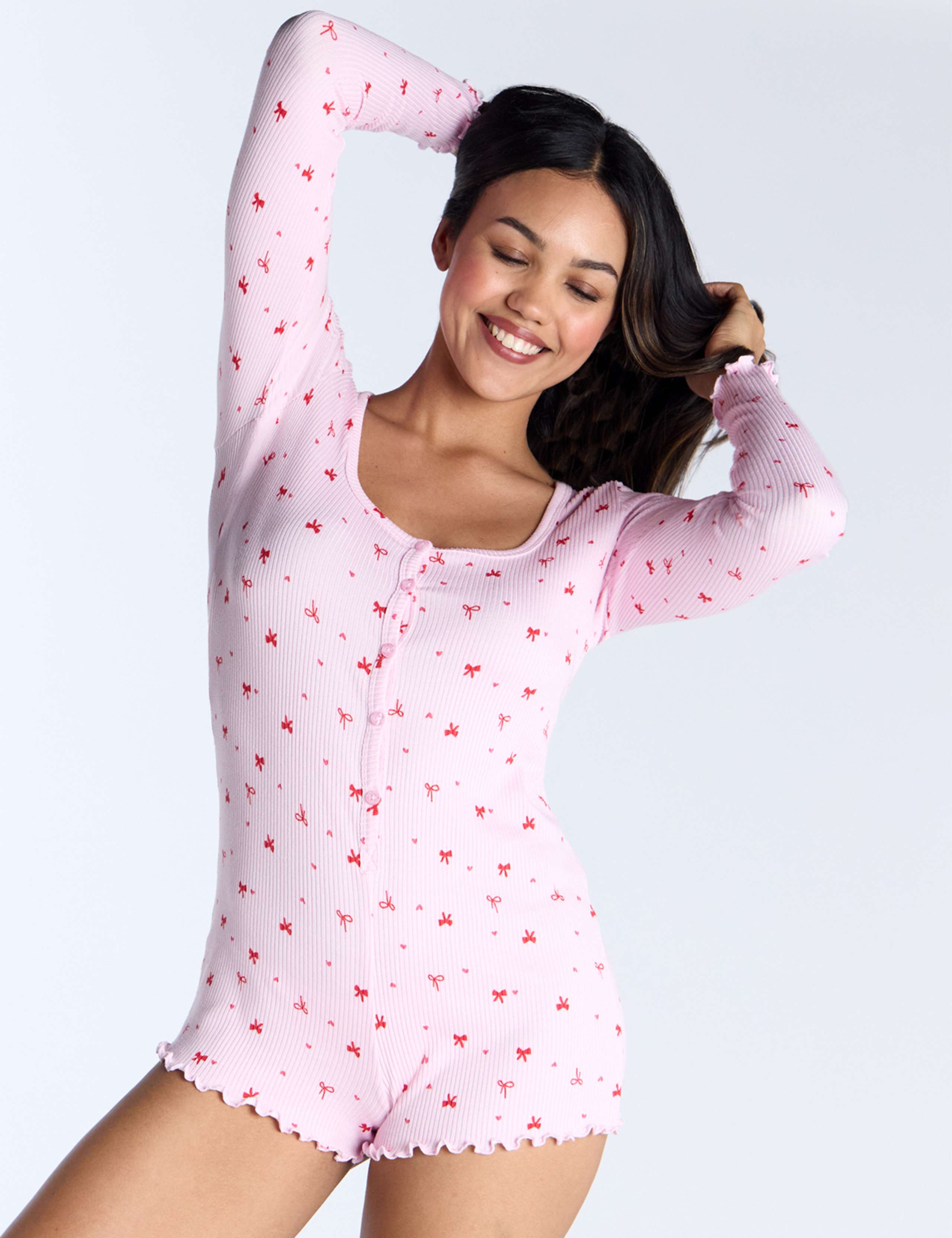 Bow Print Ribbed Playsuit 6 of 6