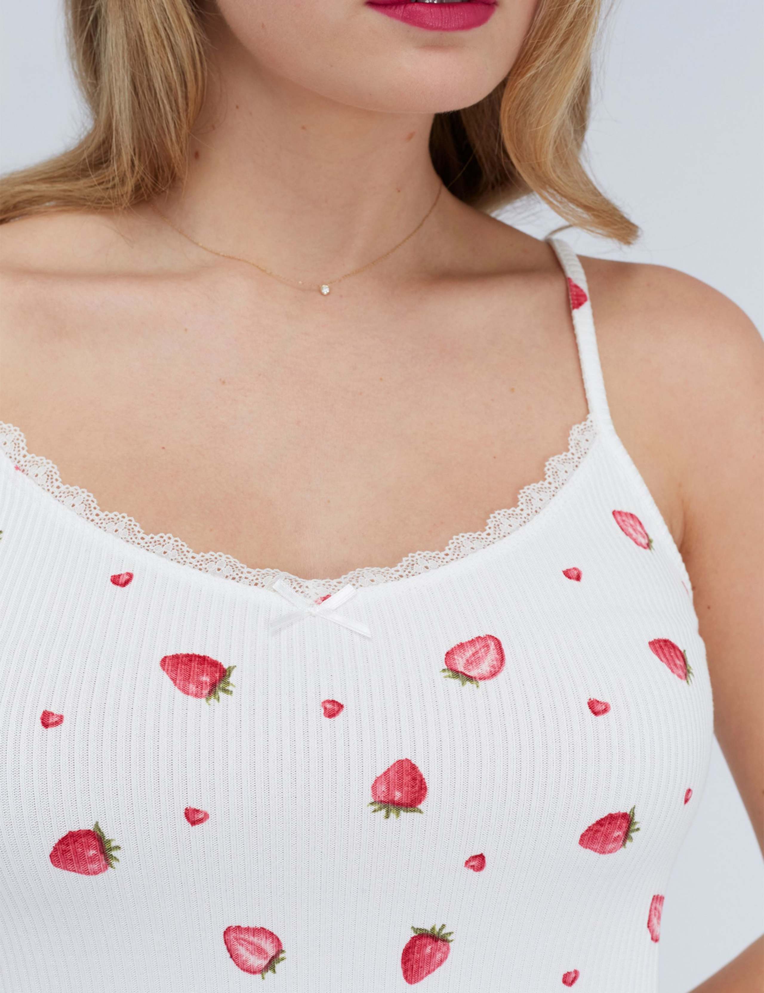 Ribbed Strawberry Print Shortie Set 4 of 6