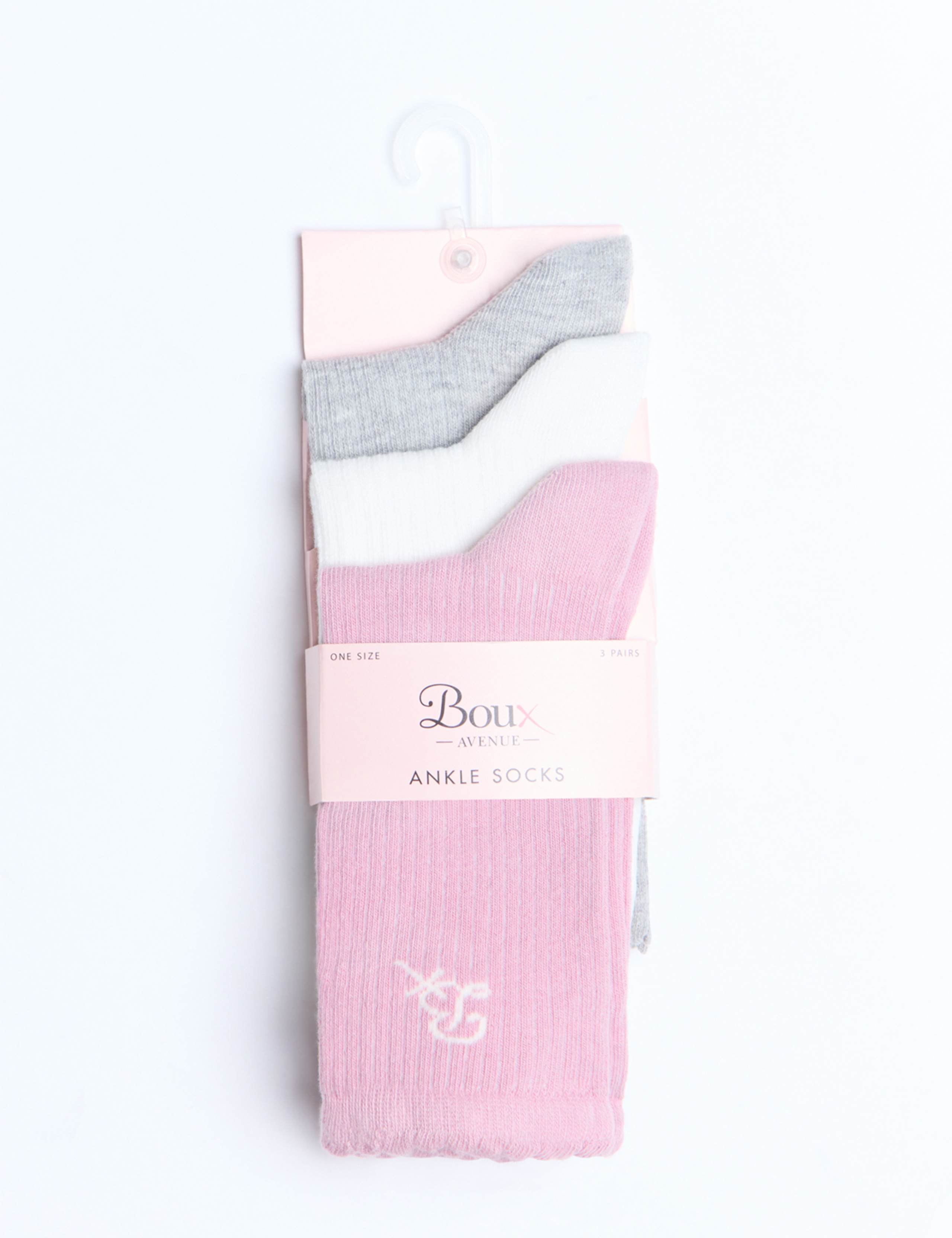 3pk Cotton Rich Ribbed Ankle Socks 5 of 5