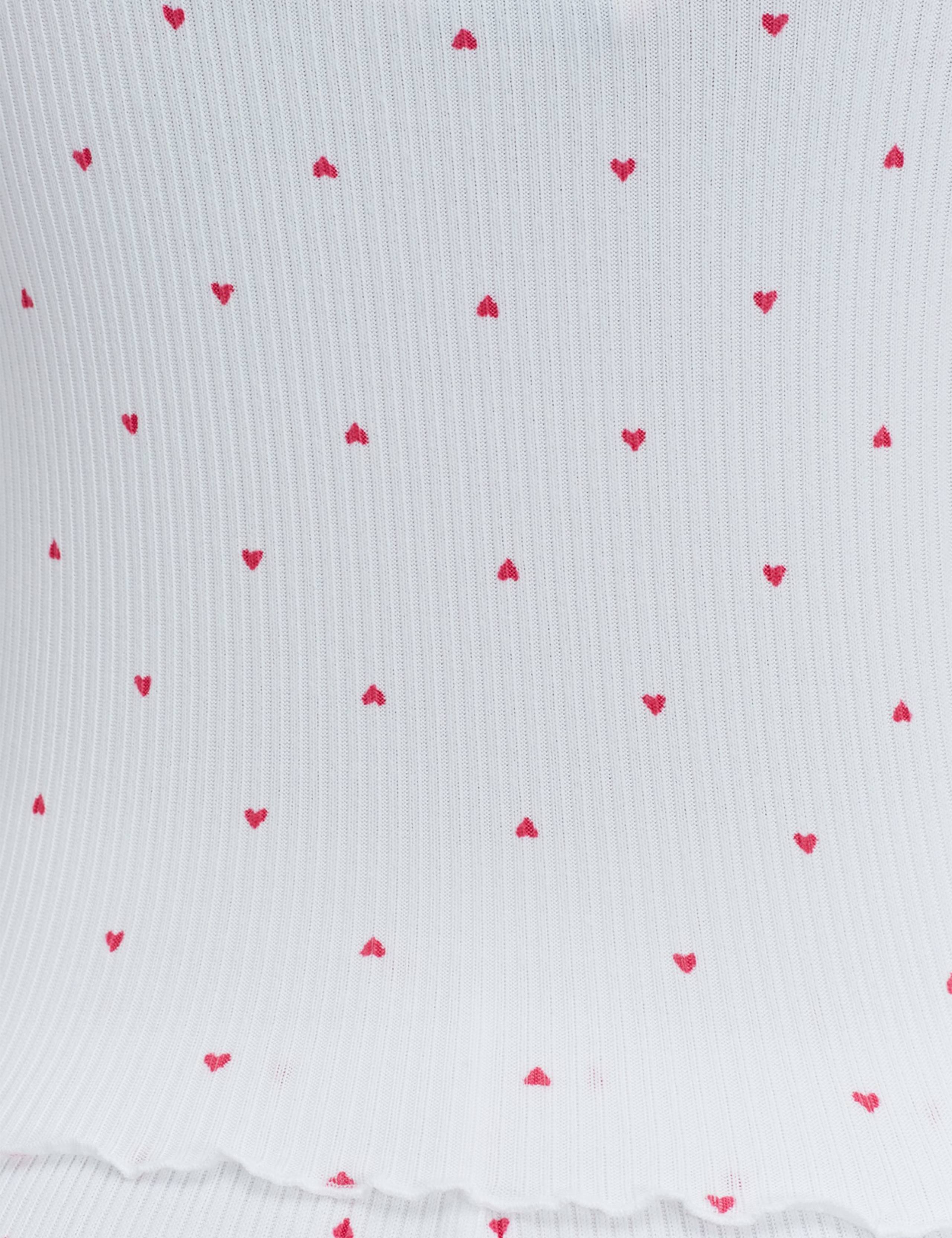 Valentines Ribbed Heart Print Lace Trim Pyjama Set 6 of 6