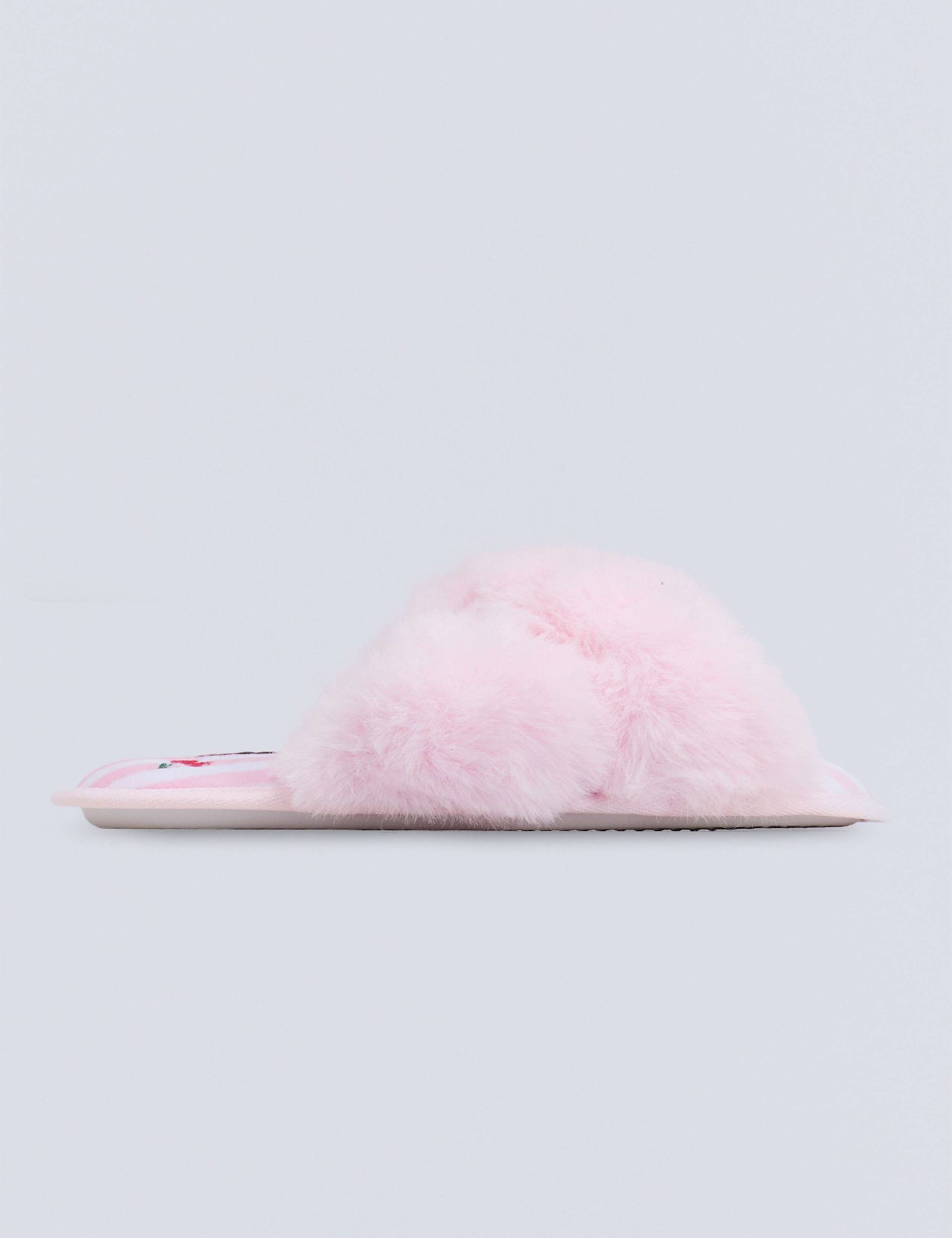 Faux Fur Cherry Stripe Slippers 1 of 3
