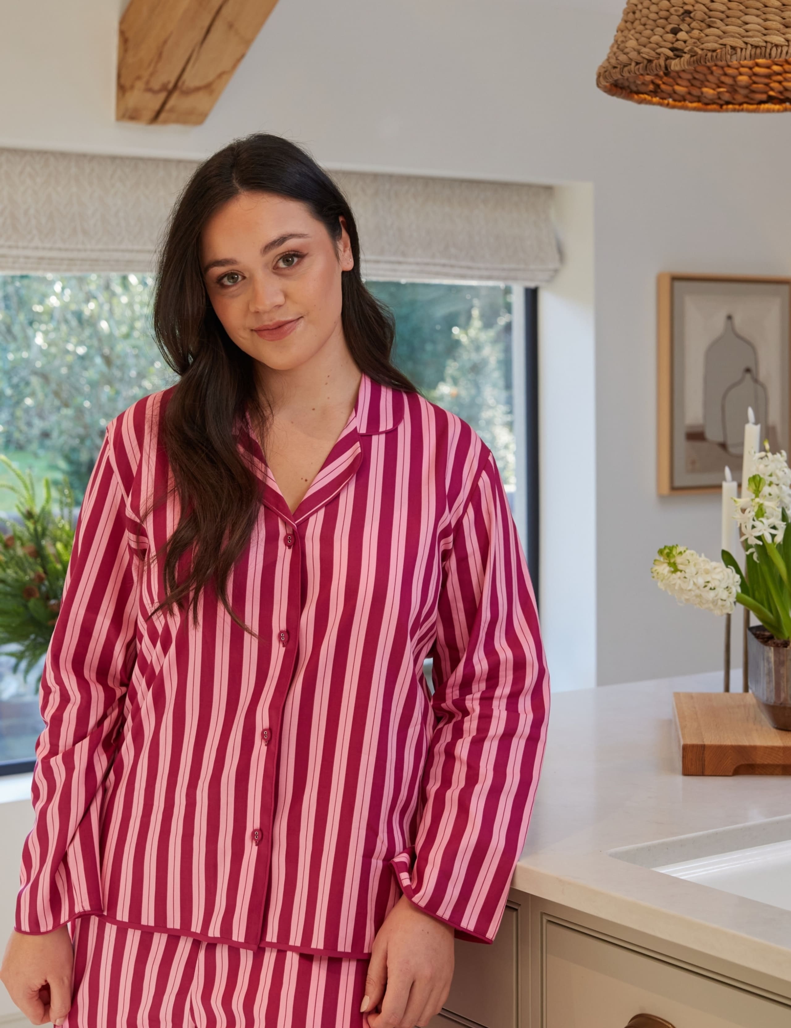 Cotton Modal Striped Revere Pyjama Top 3 of 4