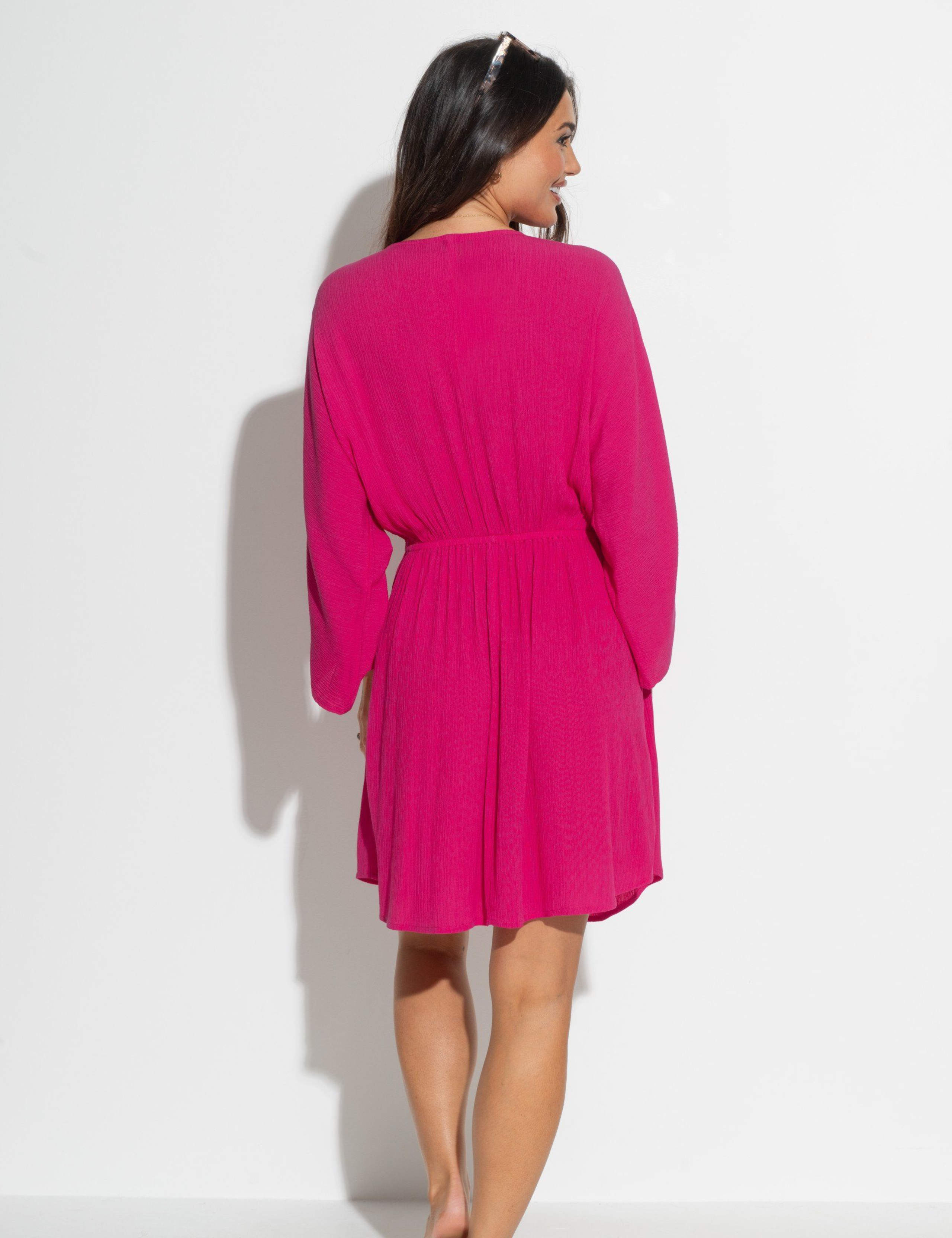 Textured V-Neck Mini Kaftan Beach Dress 6 of 8