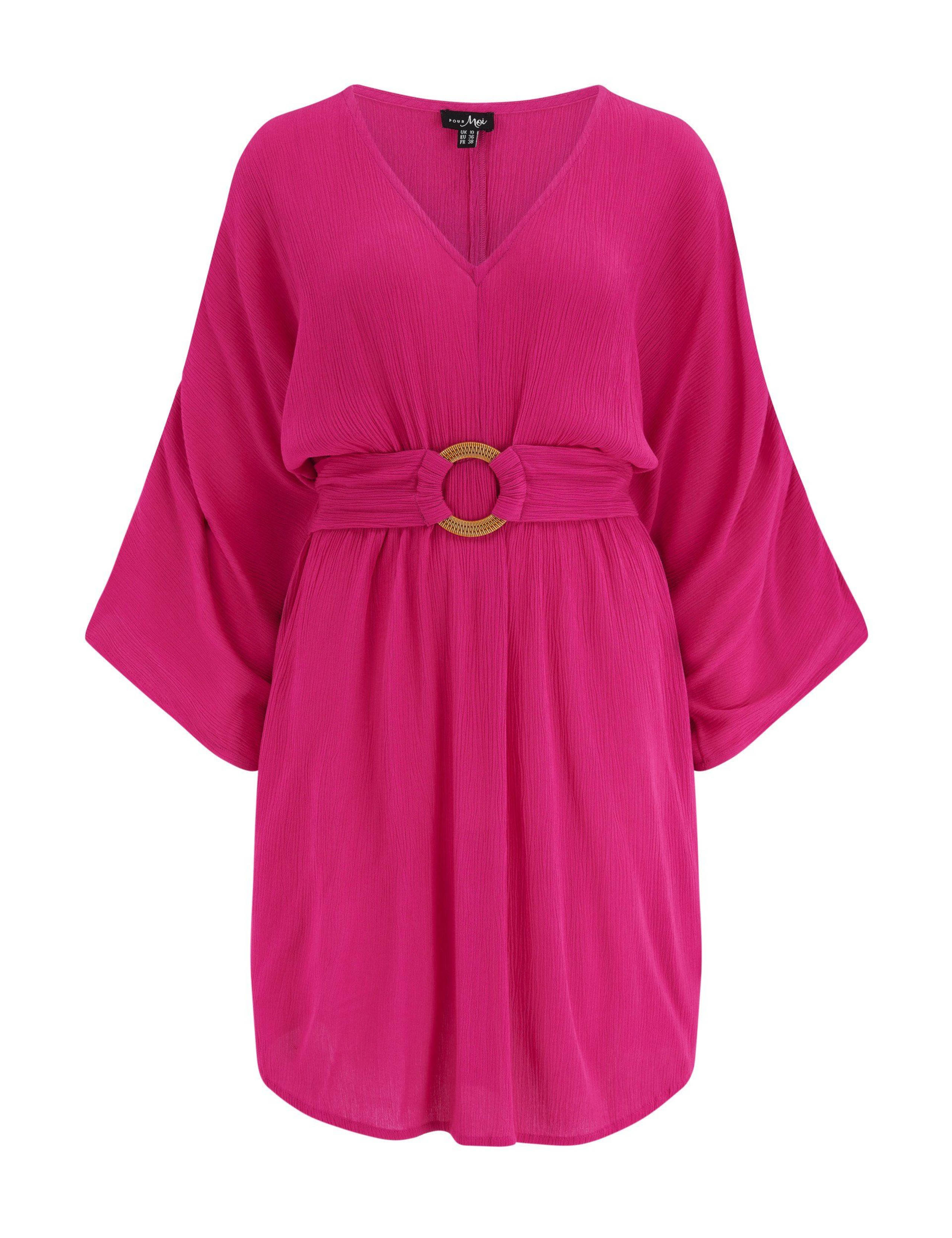 Textured V-Neck Mini Kaftan Beach Dress 2 of 8