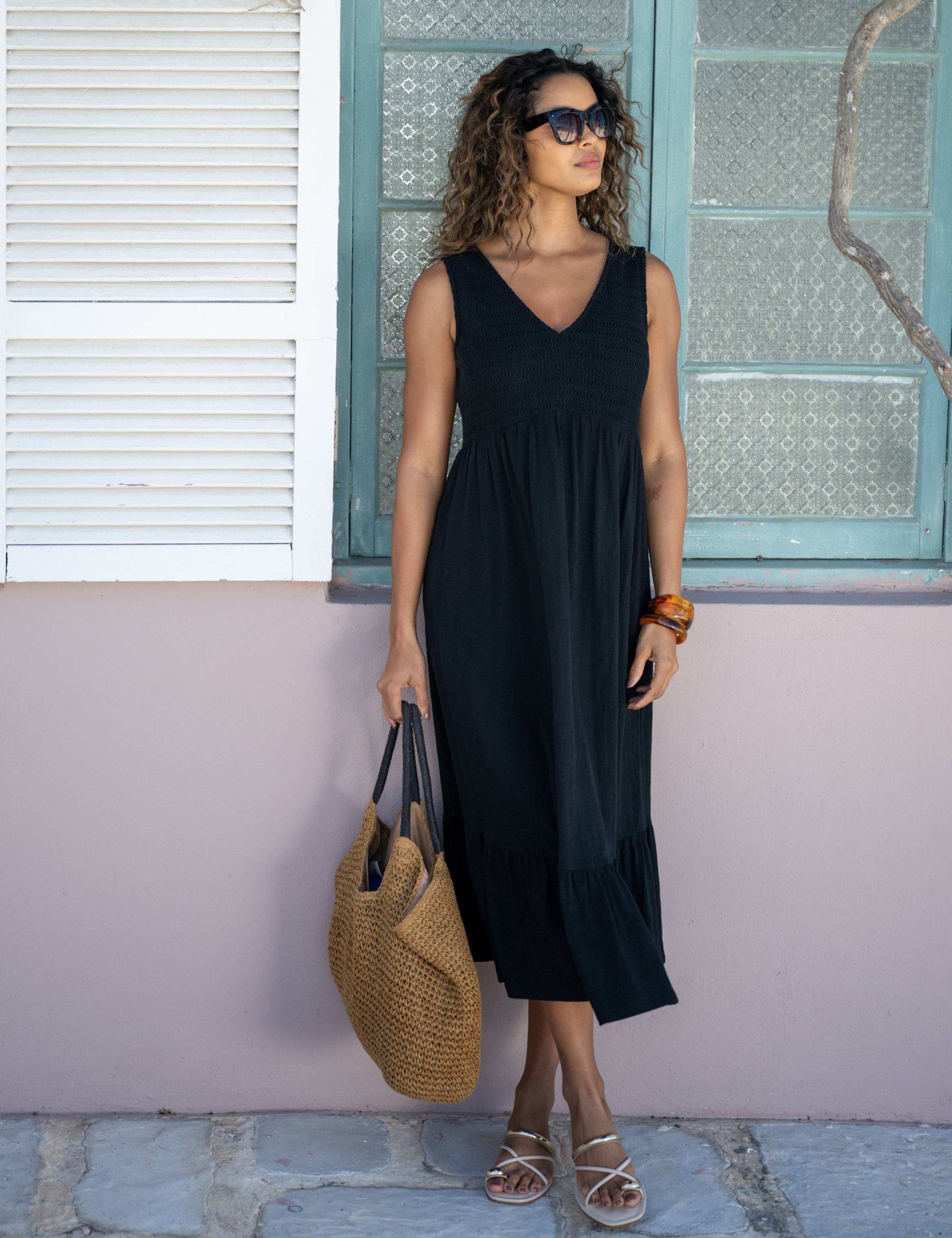 Pure Cotton Textured V-Neck Midi Tiered Dress 3 of 8