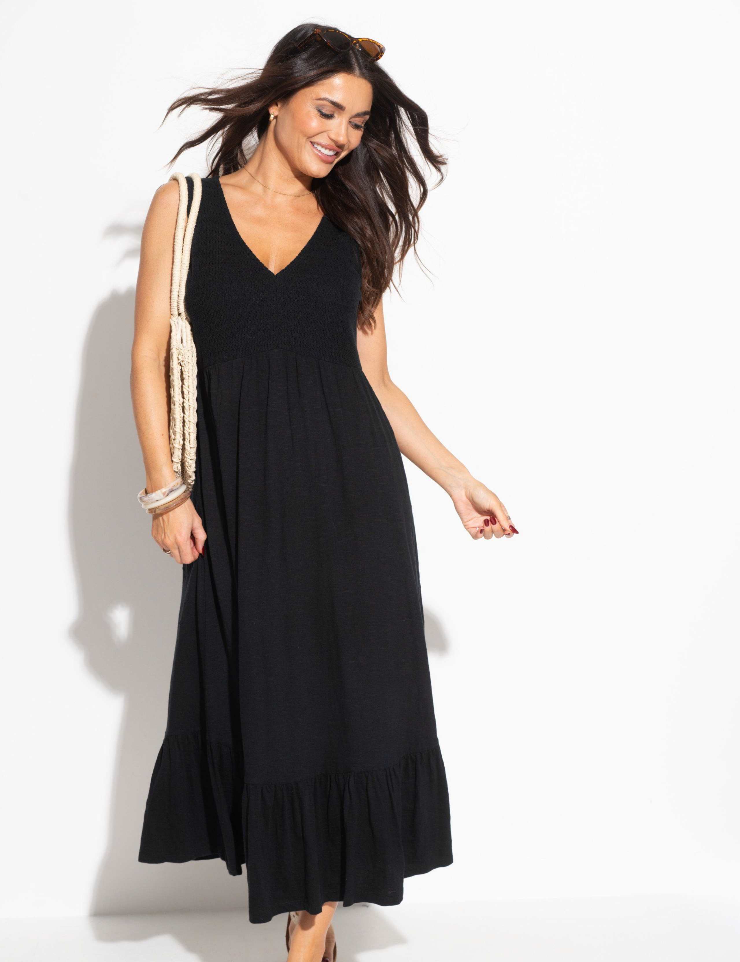 Pure Cotton Textured V-Neck Midi Tiered Dress 5 of 8