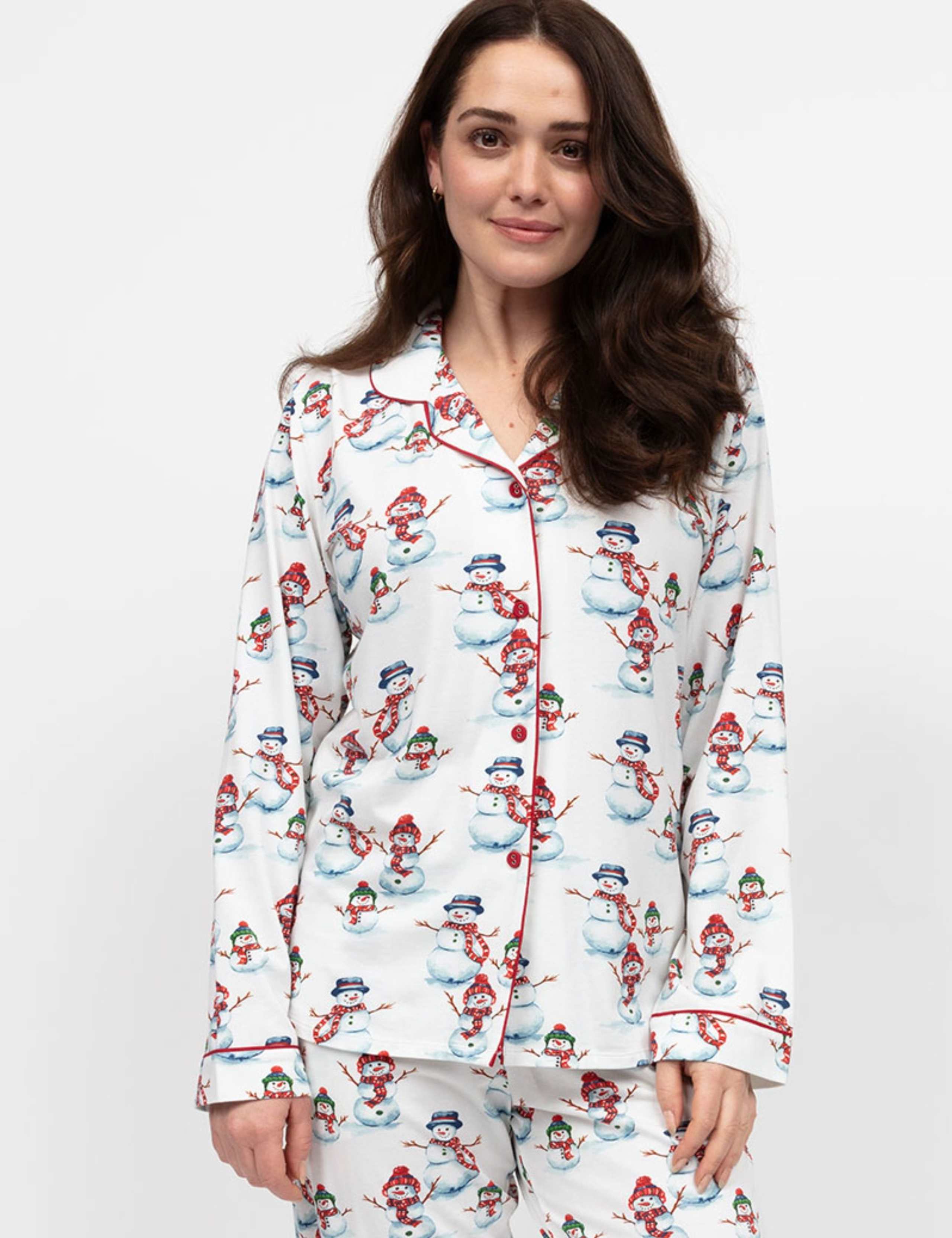 Cotton Blend Snowman Print Family Christmas Pyjama Top 3 of 4