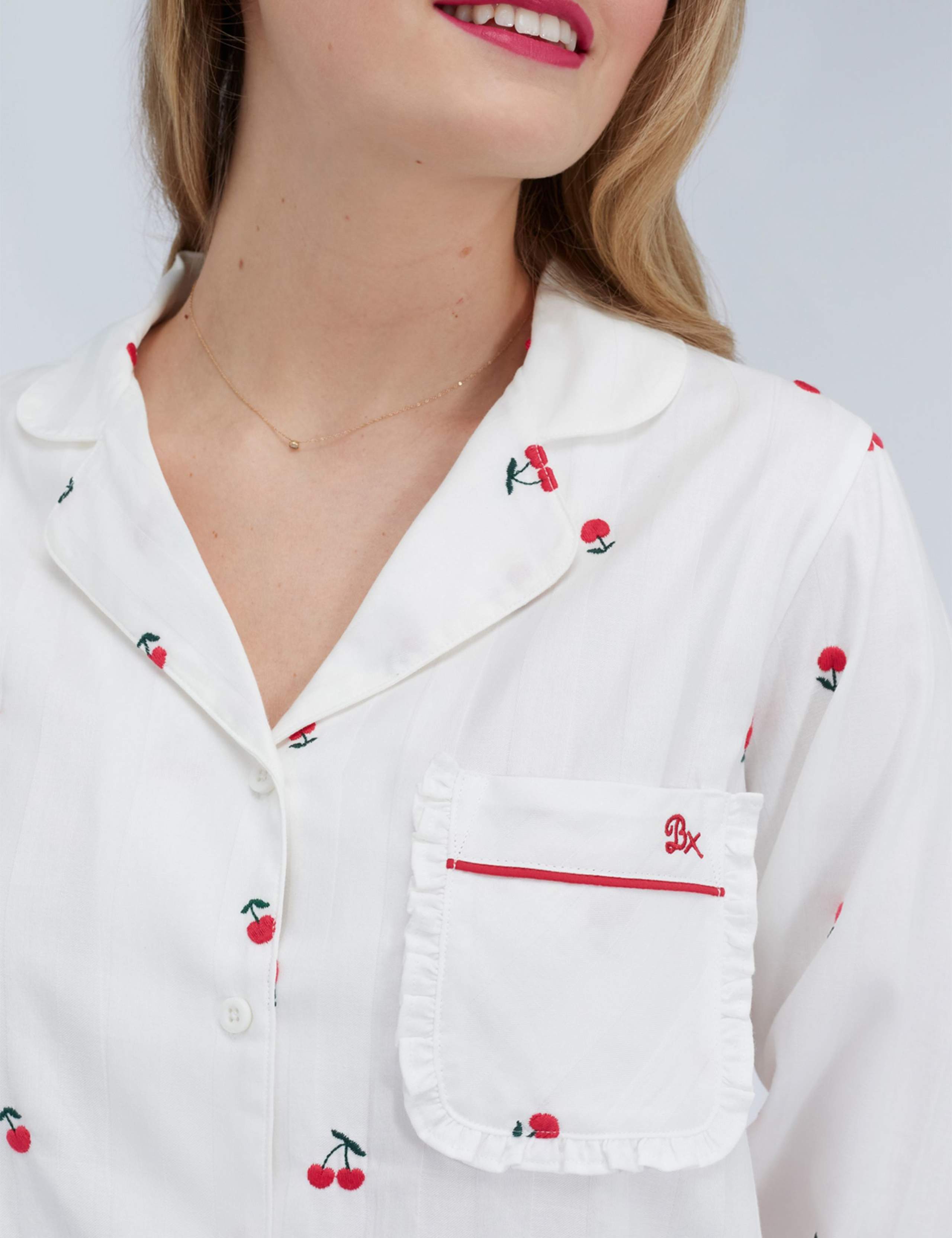 Pure Cotton Cherry Pyjama Set 3 of 8