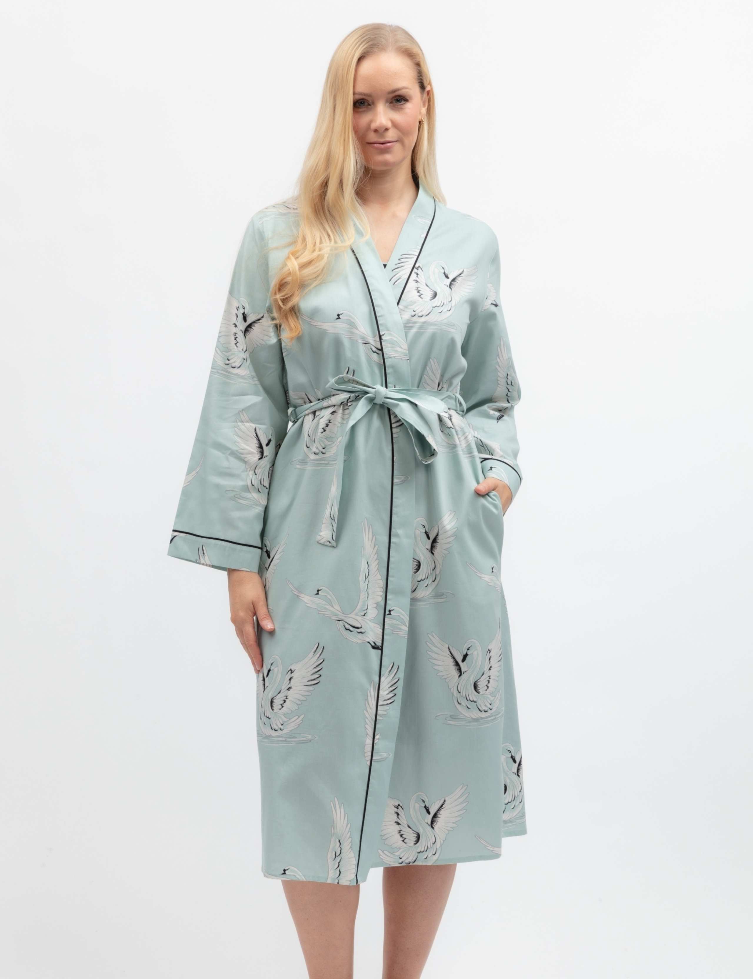 Cotton Modal Swan Print Dressing Gown 1 of 3