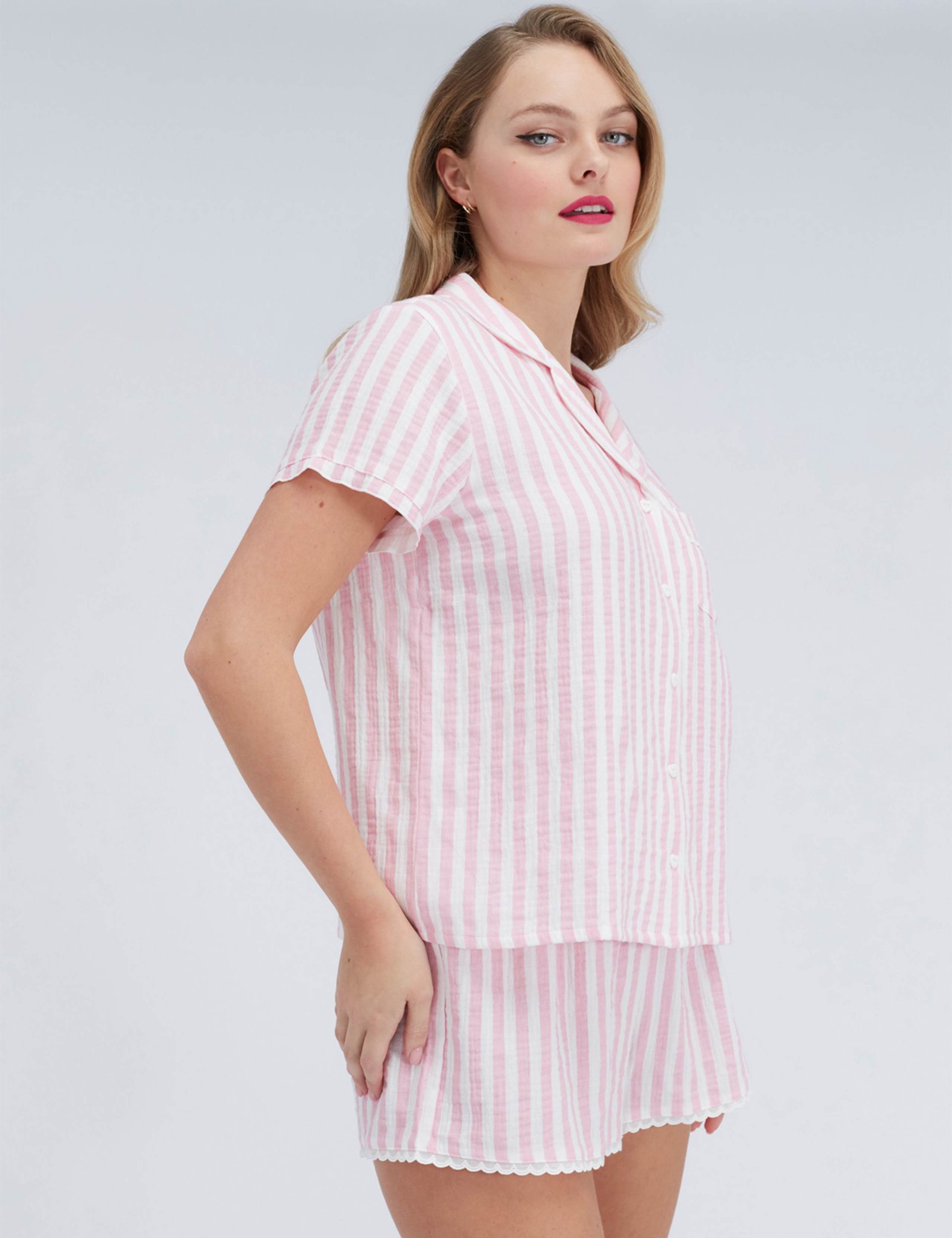 Pure Cotton Striped Revere Shortie Set 2 of 7