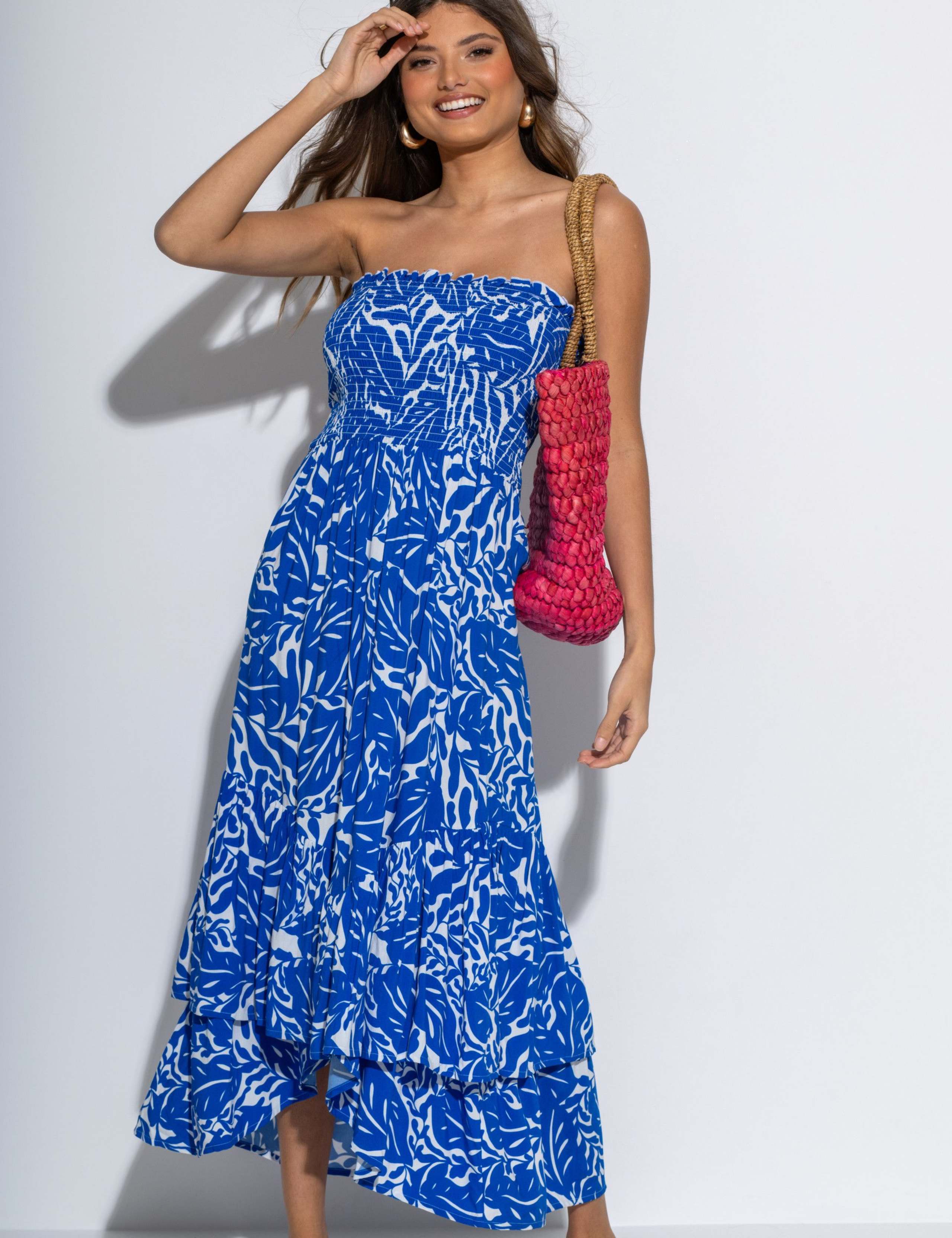 Leaf Print Bandeau Midaxi Beach Dress 6 of 7