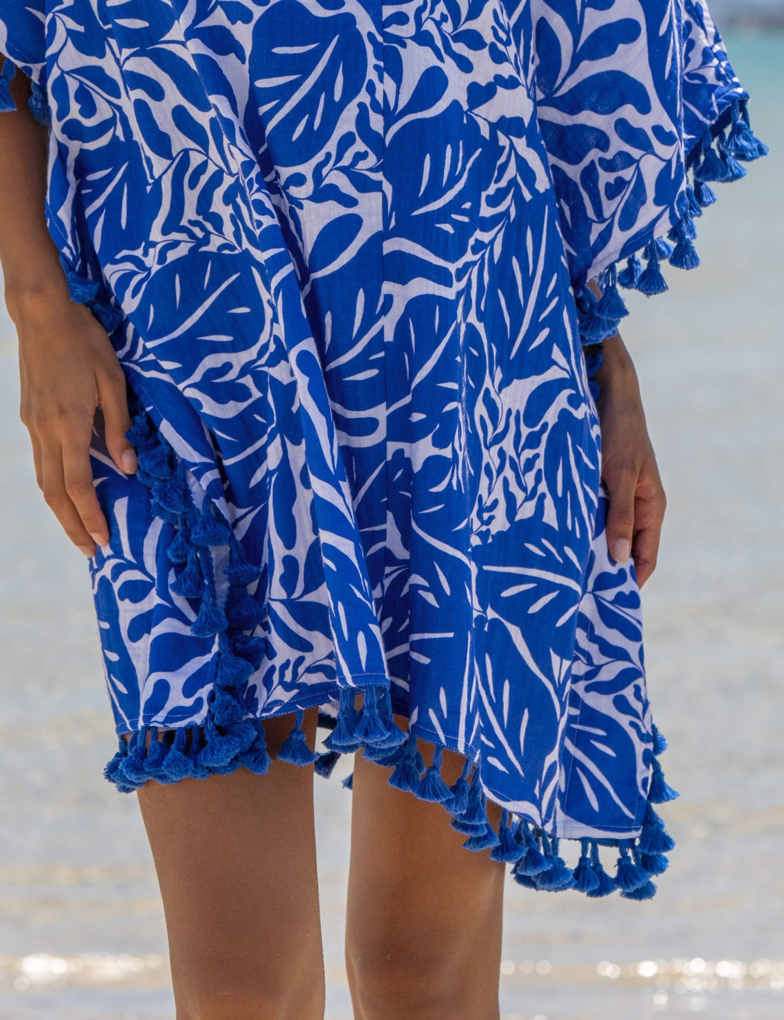 Printed V-Neck Fringe Trim Mini Kaftan 4 of 5