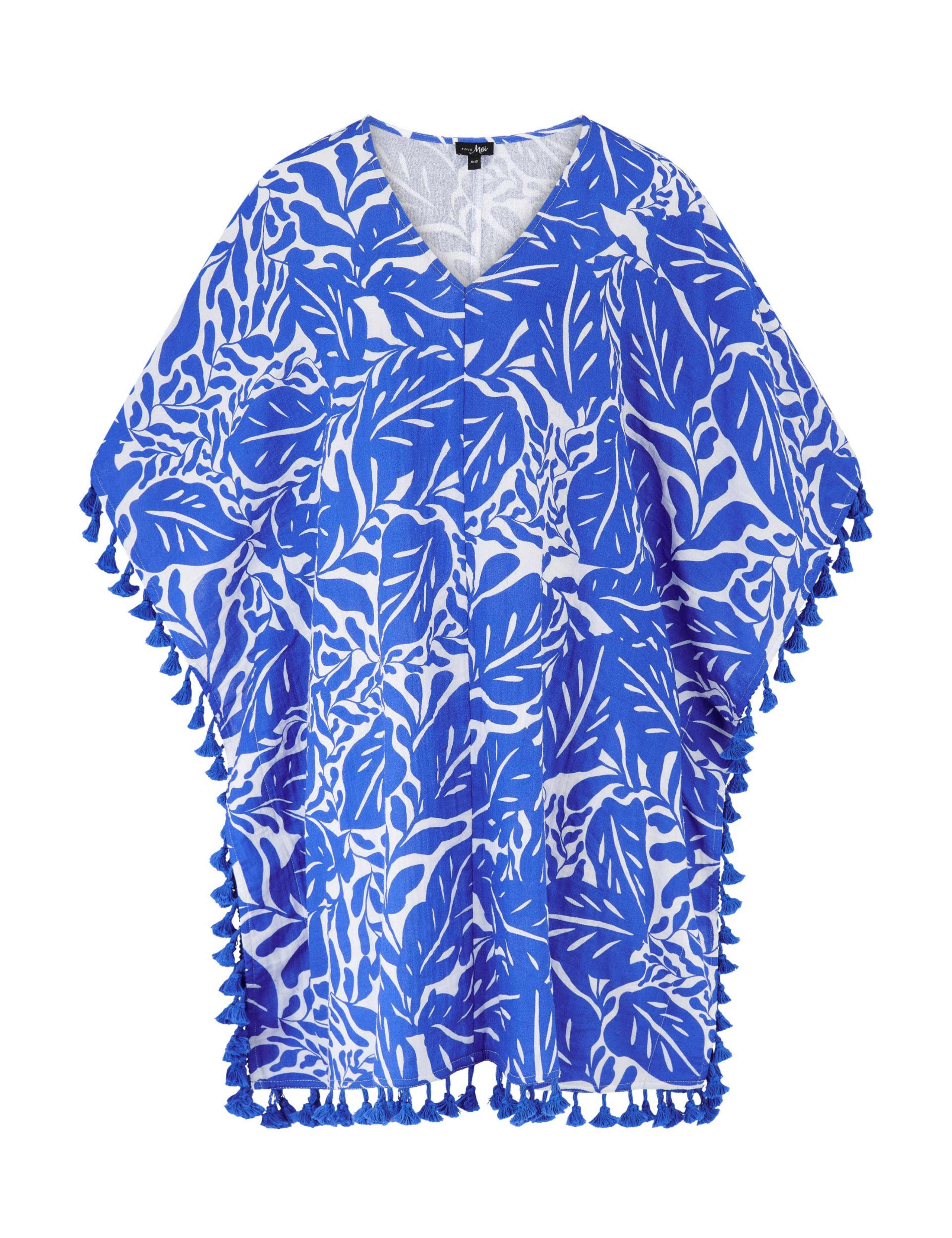 Printed V-Neck Fringe Trim Mini Kaftan 2 of 5