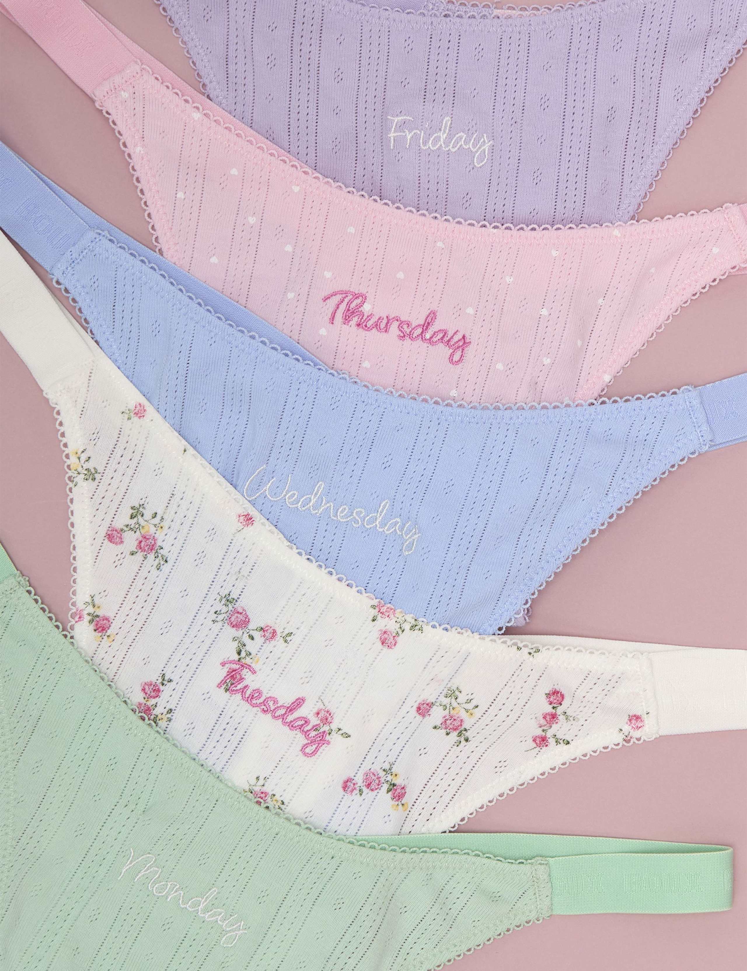 5 Pack Cotton Rich Weekday Pointelle Thongs 13 of 13
