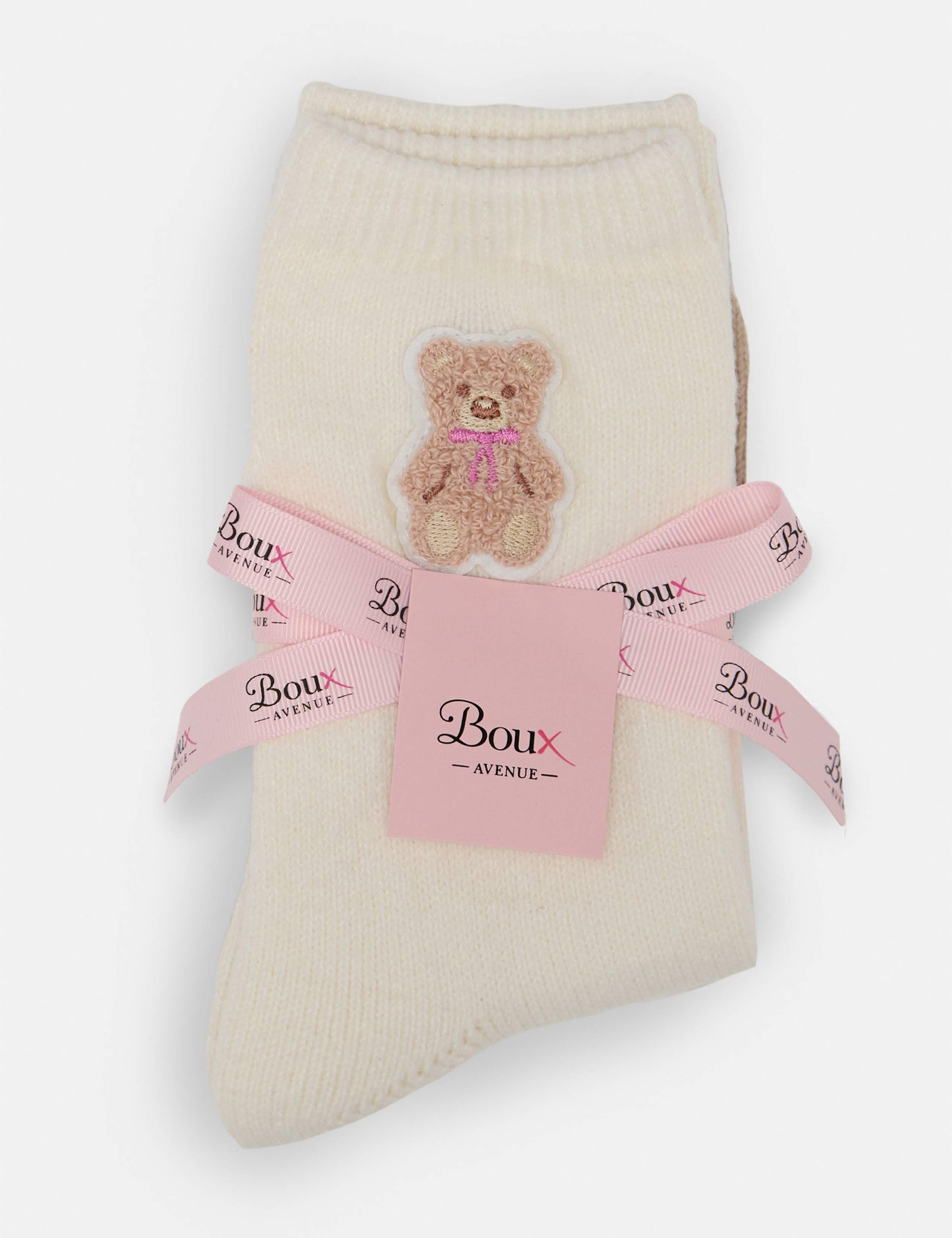 2 Pack Teddy Bear Fluffy Socks 2 of 7