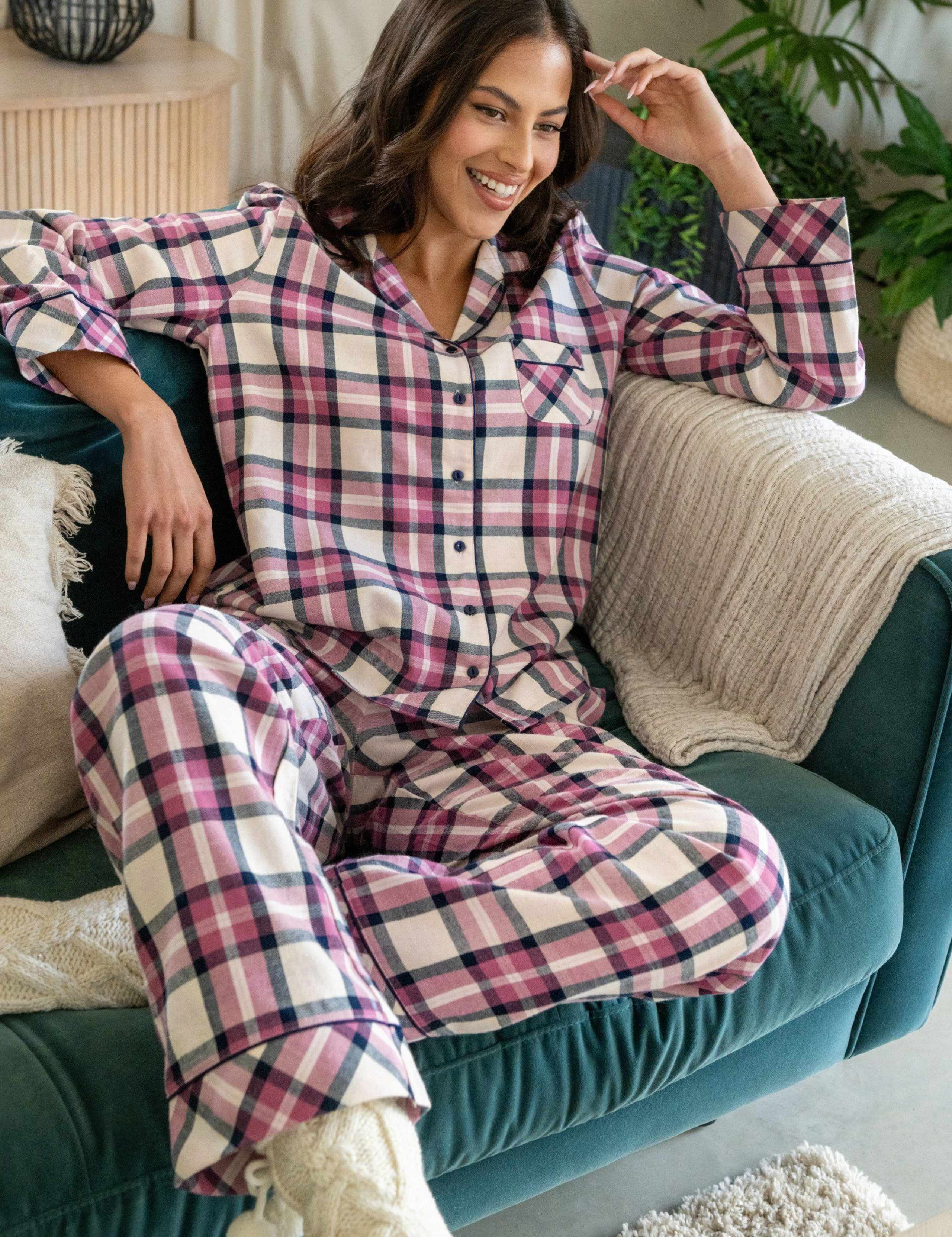 Pure Cotton Brushed Checked Pyjama Set 3 of 10