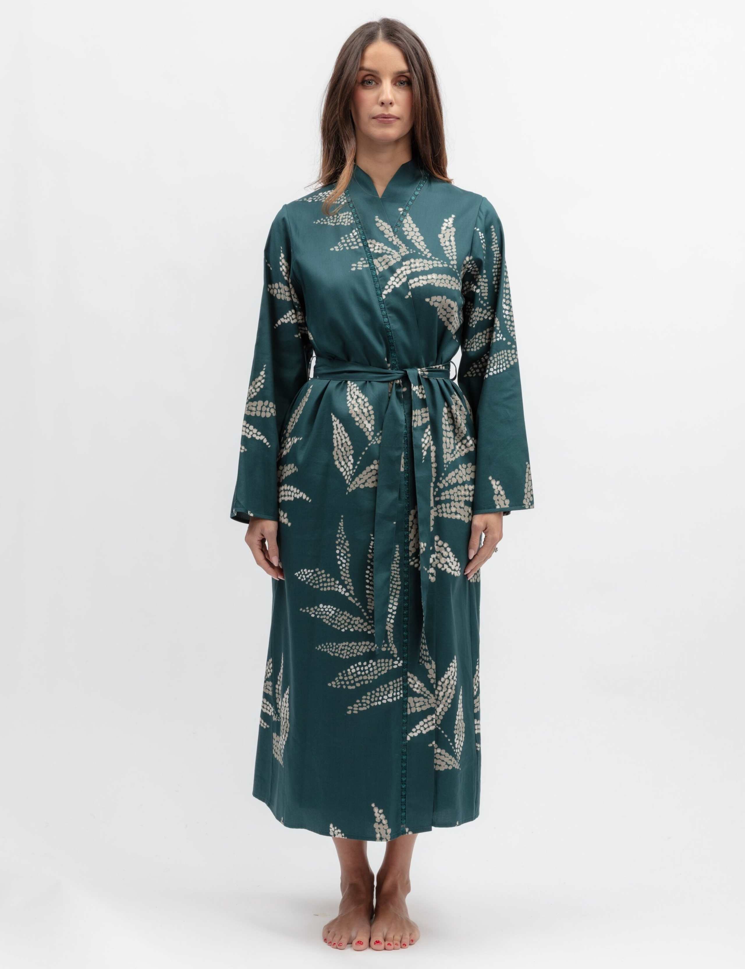 Cotton Modal Leaf Print Lace Insert Robe 3 of 4