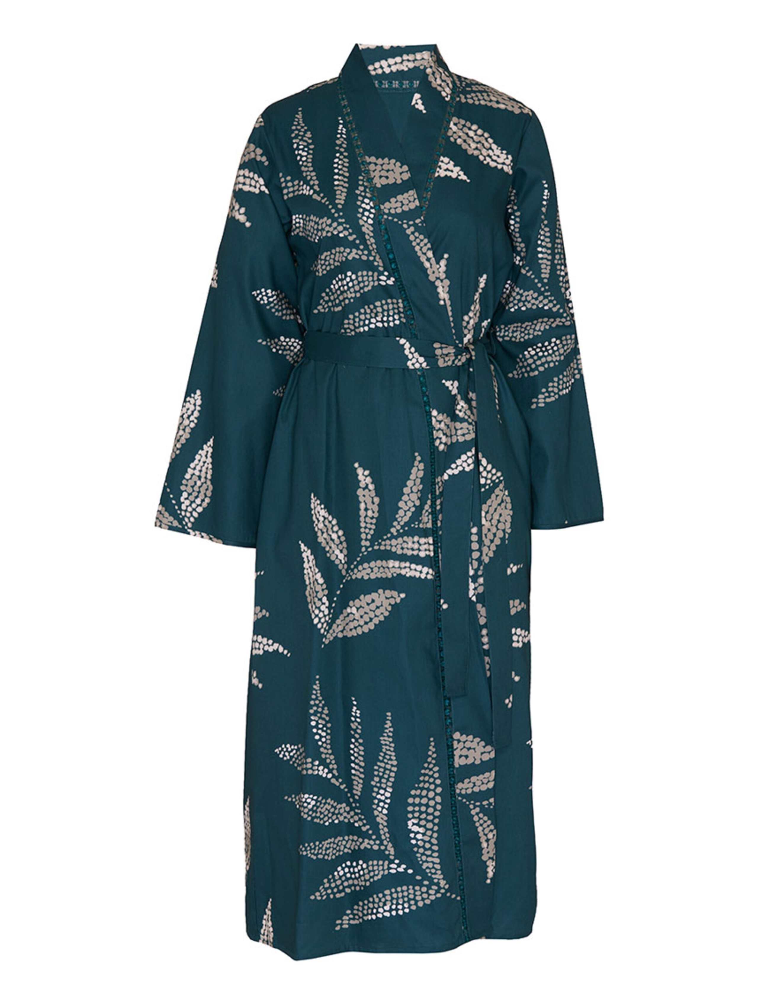 Cotton Modal Leaf Print Lace Insert Robe 2 of 4