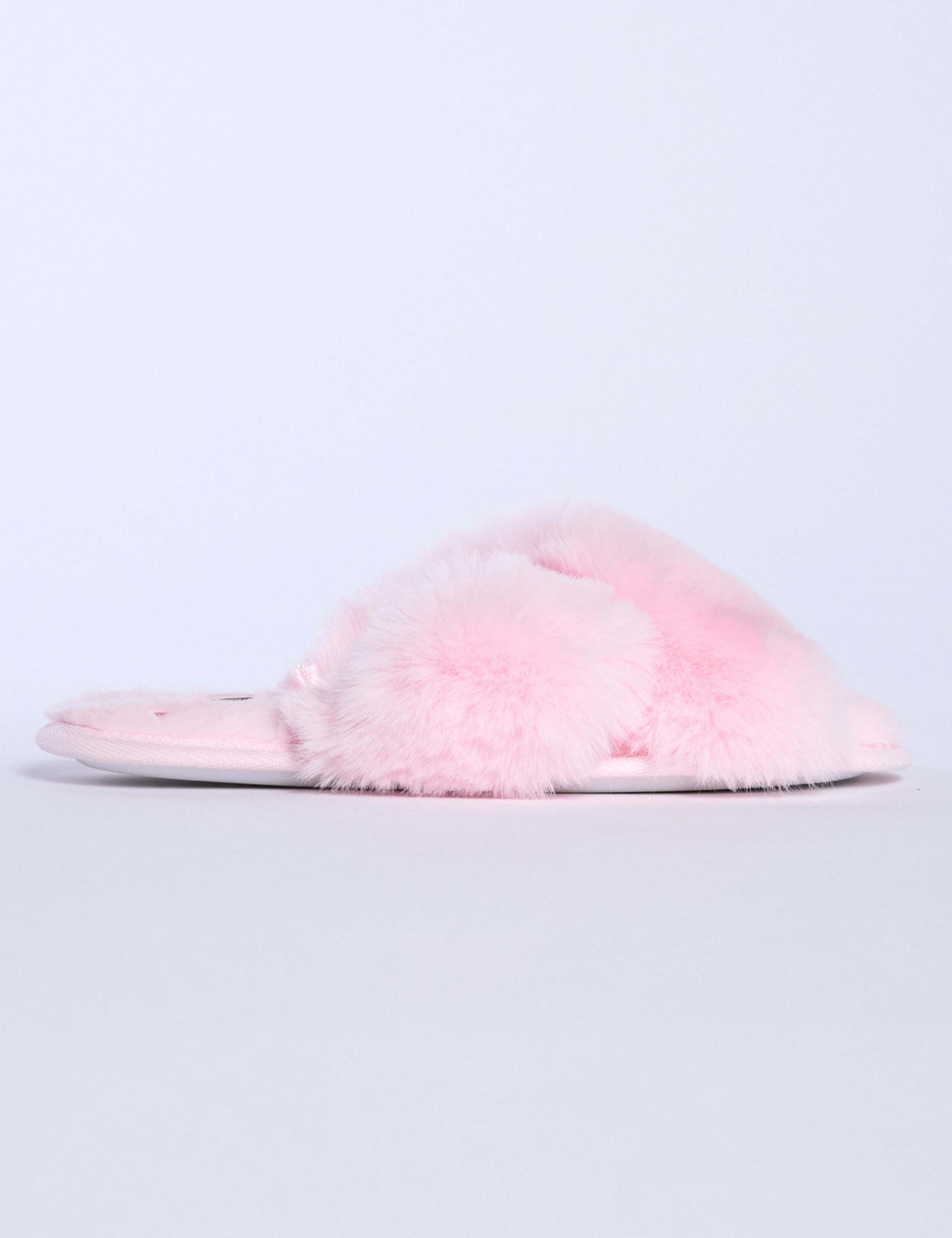 Faux Fur Floral Crossover Slider Slippers 3 of 6