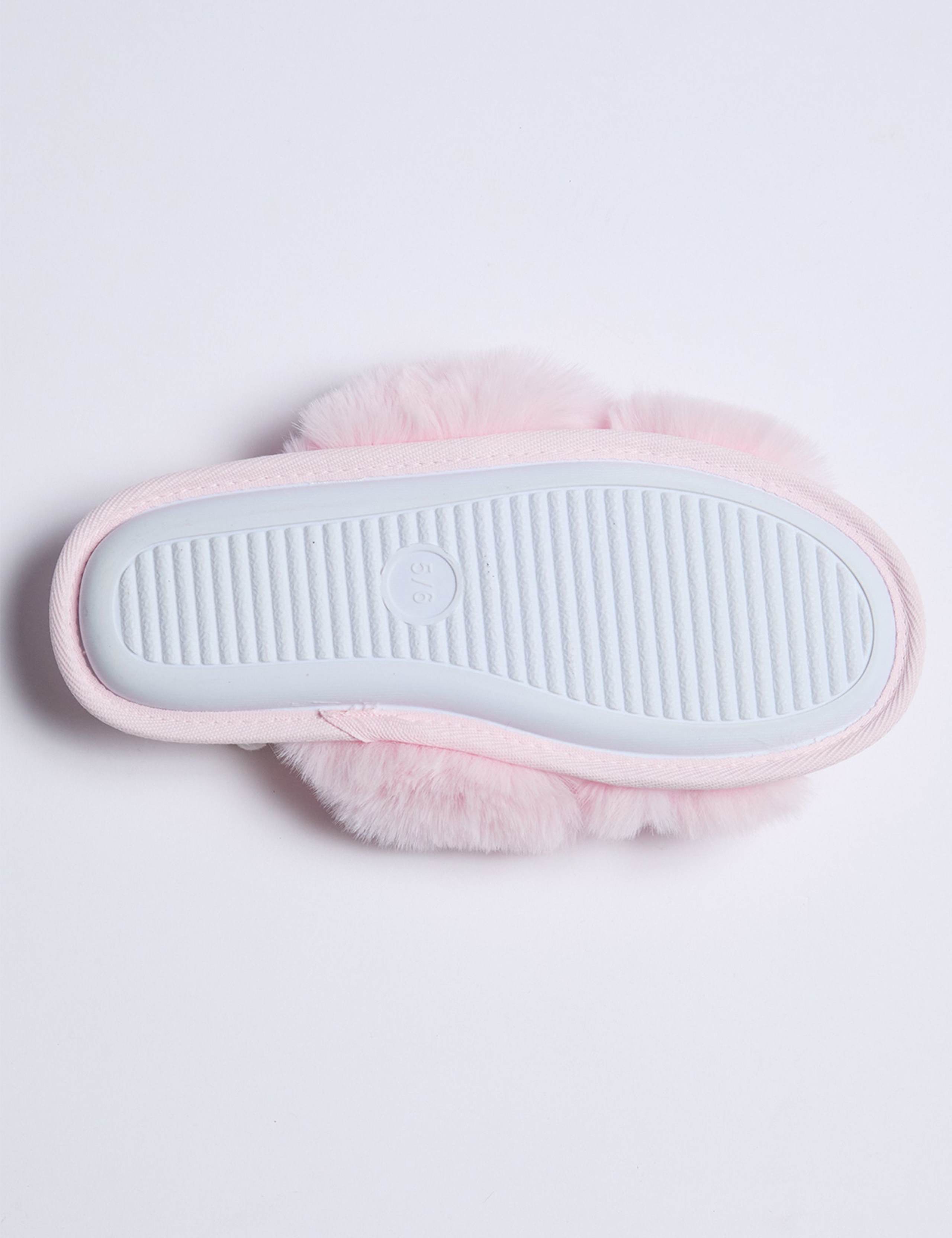 Faux Fur Floral Crossover Slider Slippers 6 of 6