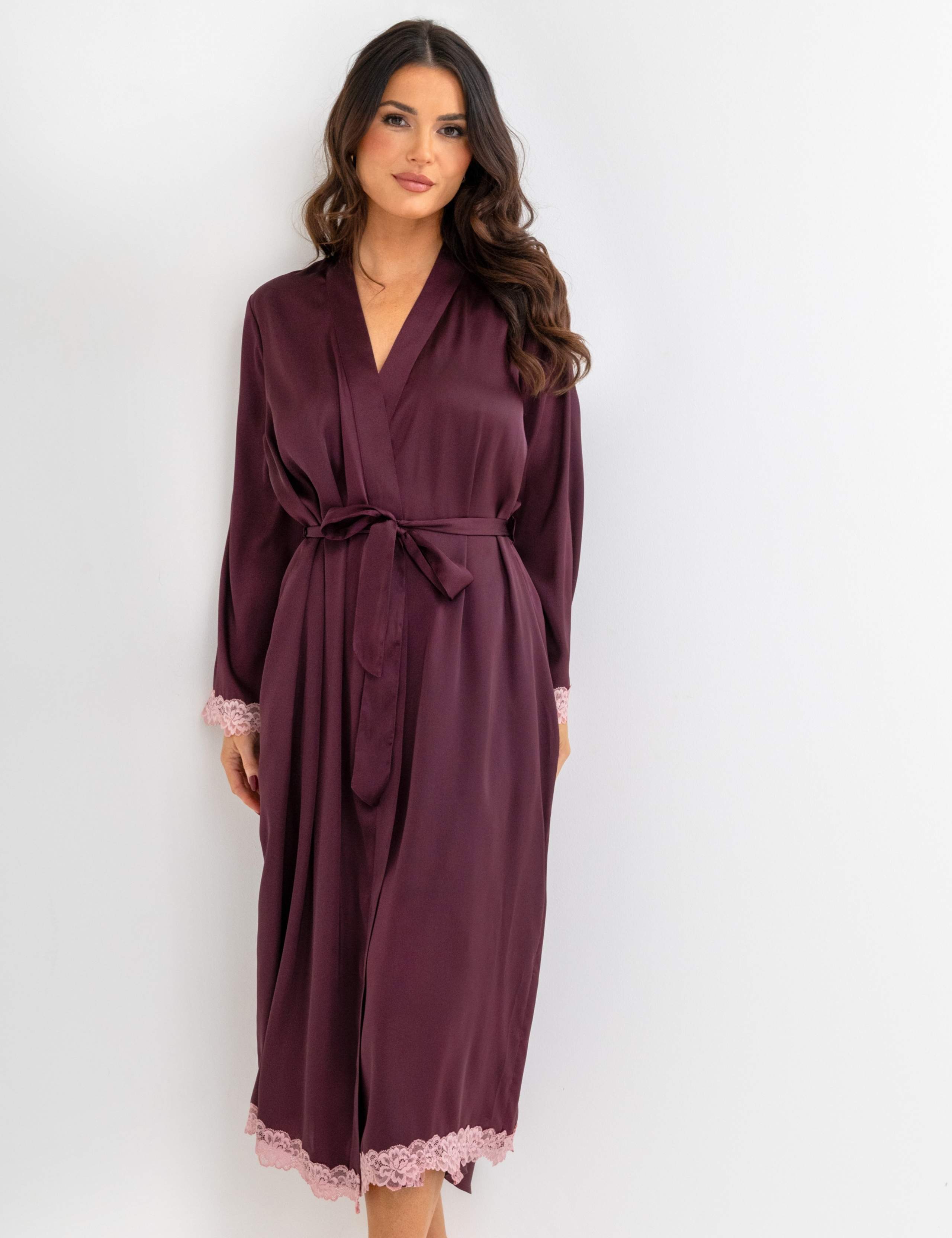 Satin & Lace Kimono Sleeve Gown 4 of 8