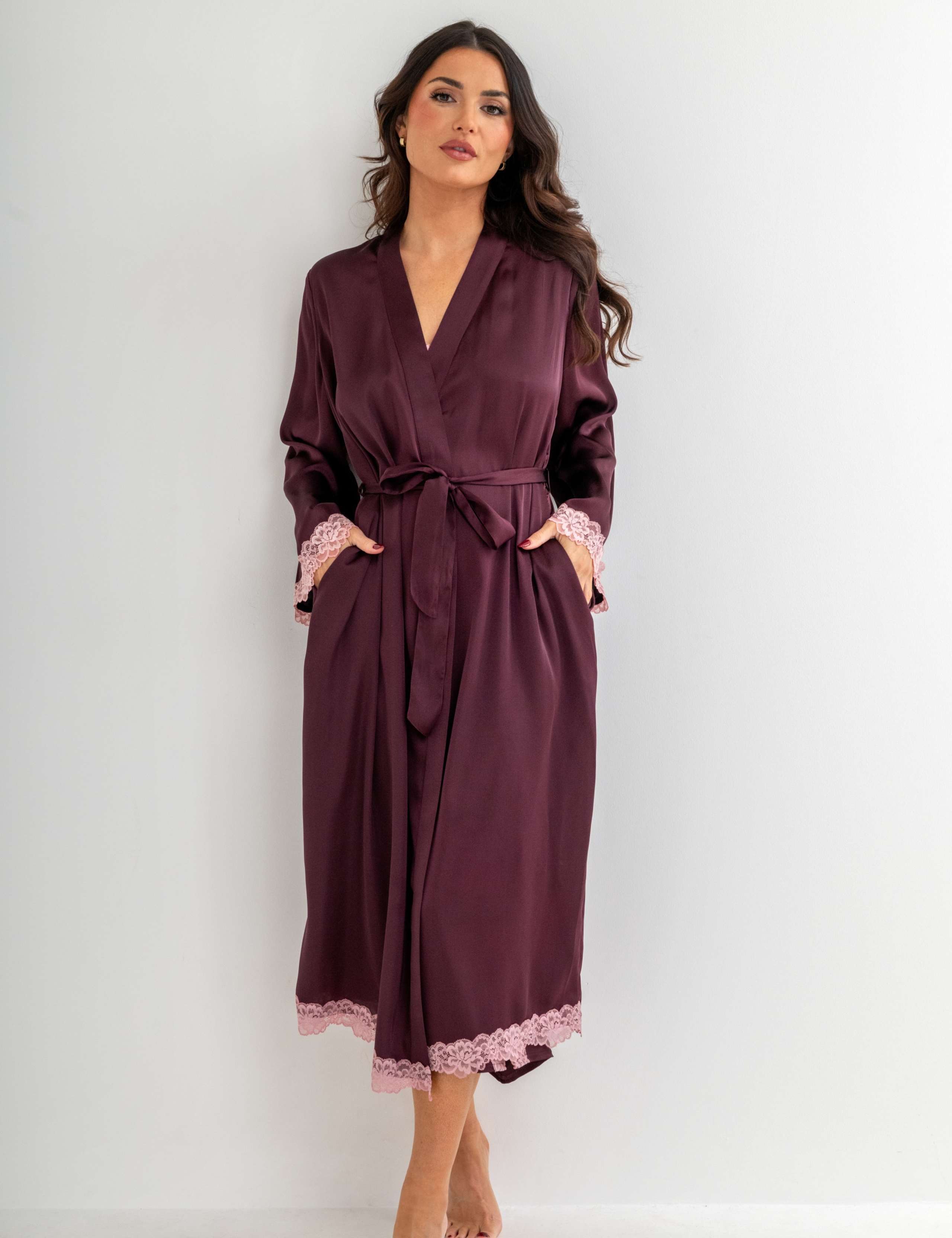 Satin & Lace Kimono Sleeve Gown 5 of 8
