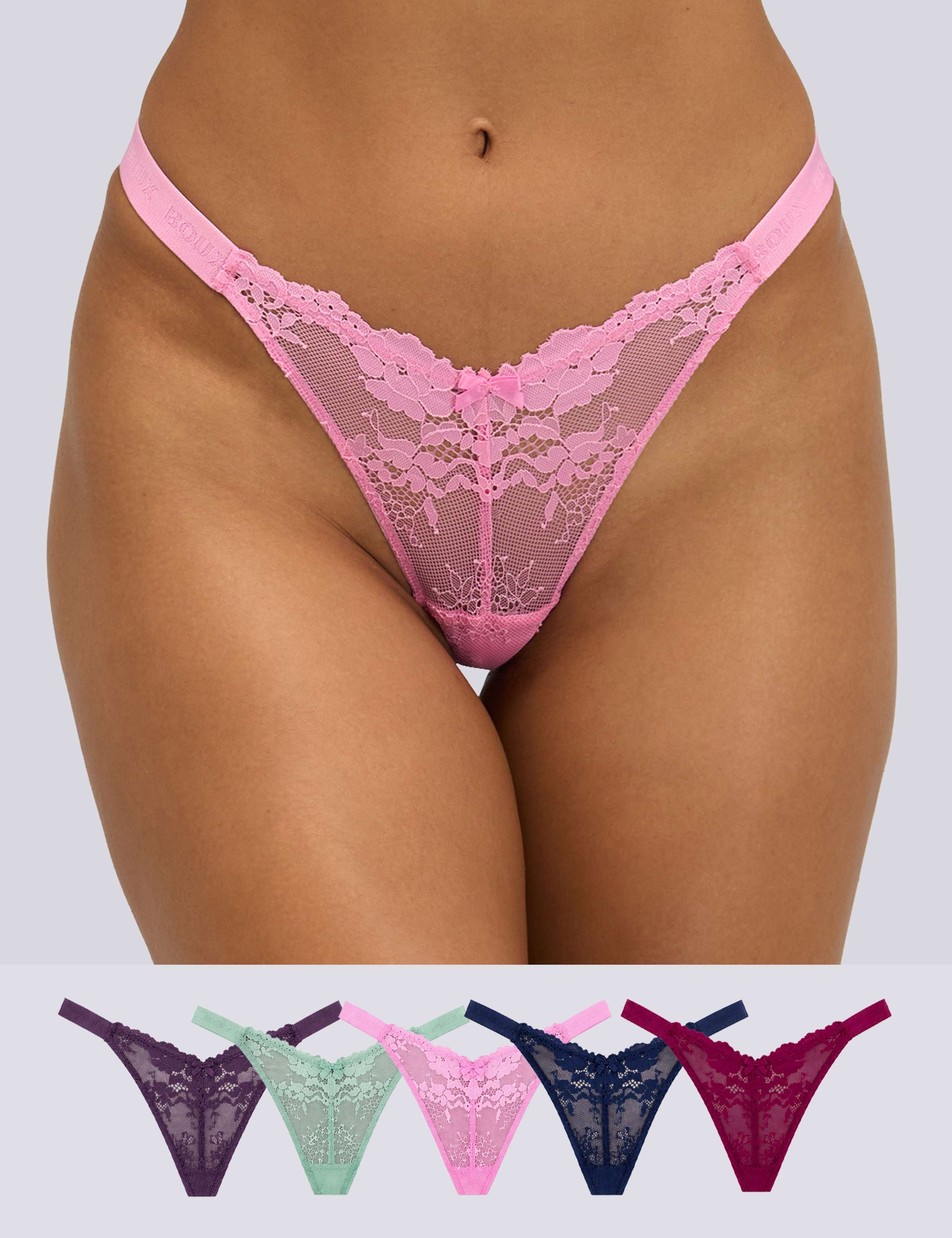 5 Pack Fran Lace High Leg Thongs 1 of 8