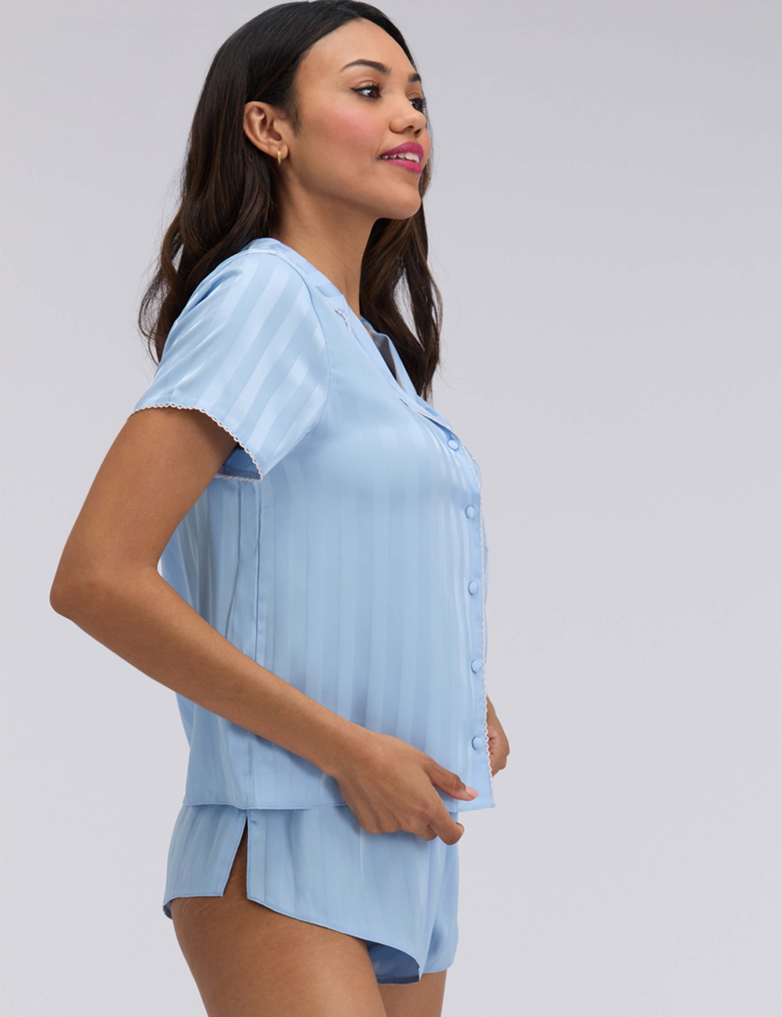 Satin Striped Revere Collar Shortie Set 2 of 5