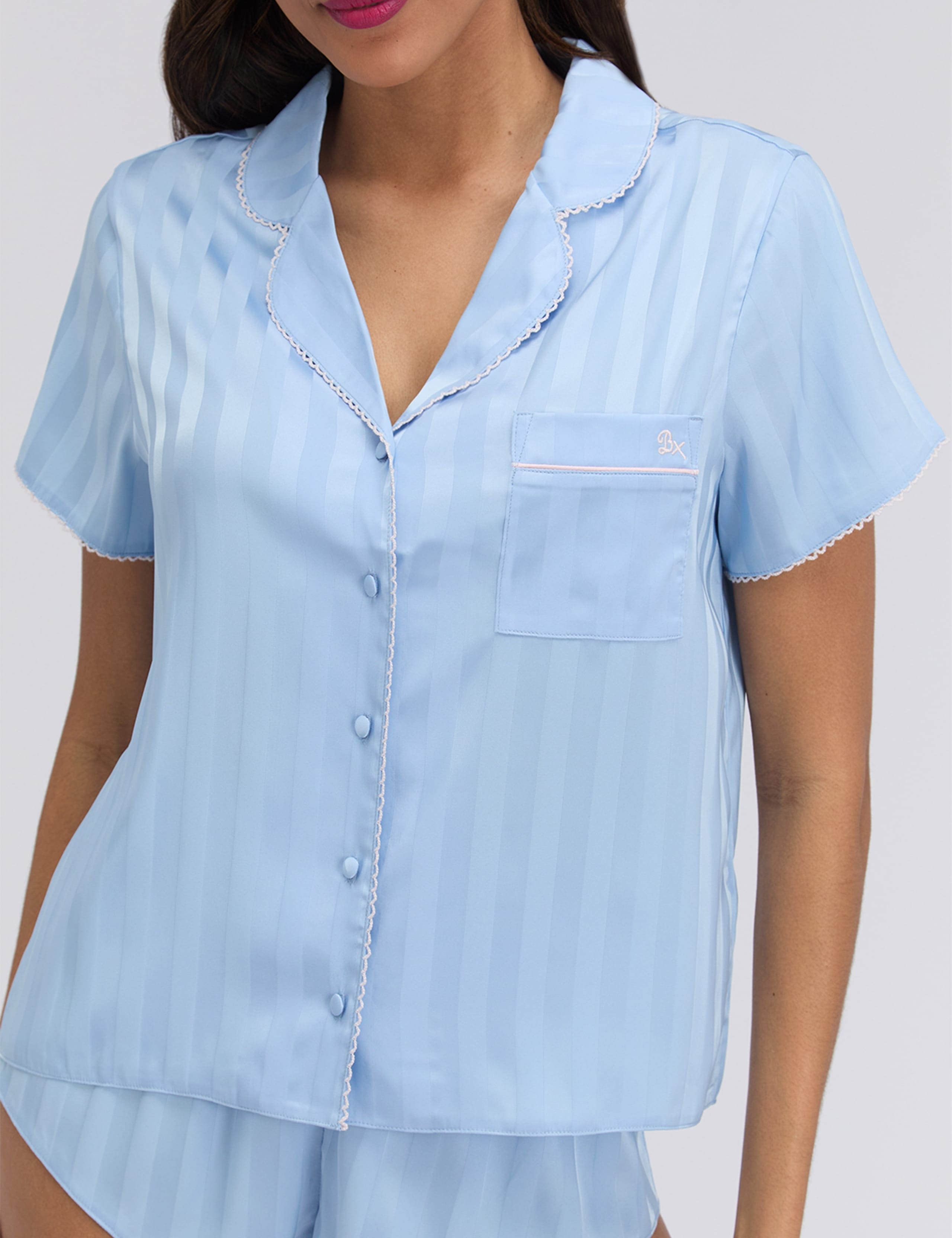 Satin Striped Revere Collar Shortie Set 4 of 5
