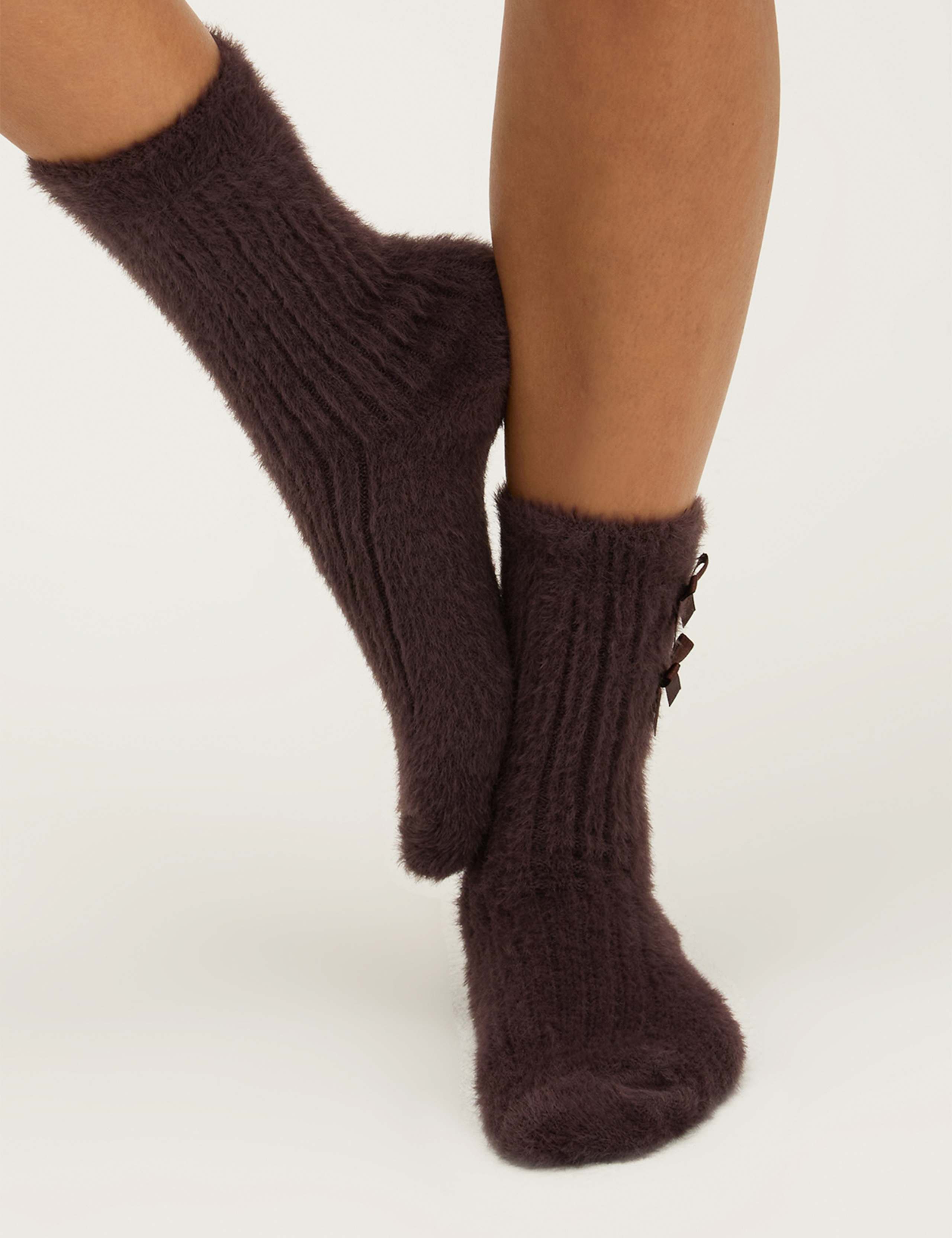 2 Pack Bow Trim Ribbed Fluffy Socks 3 of 7