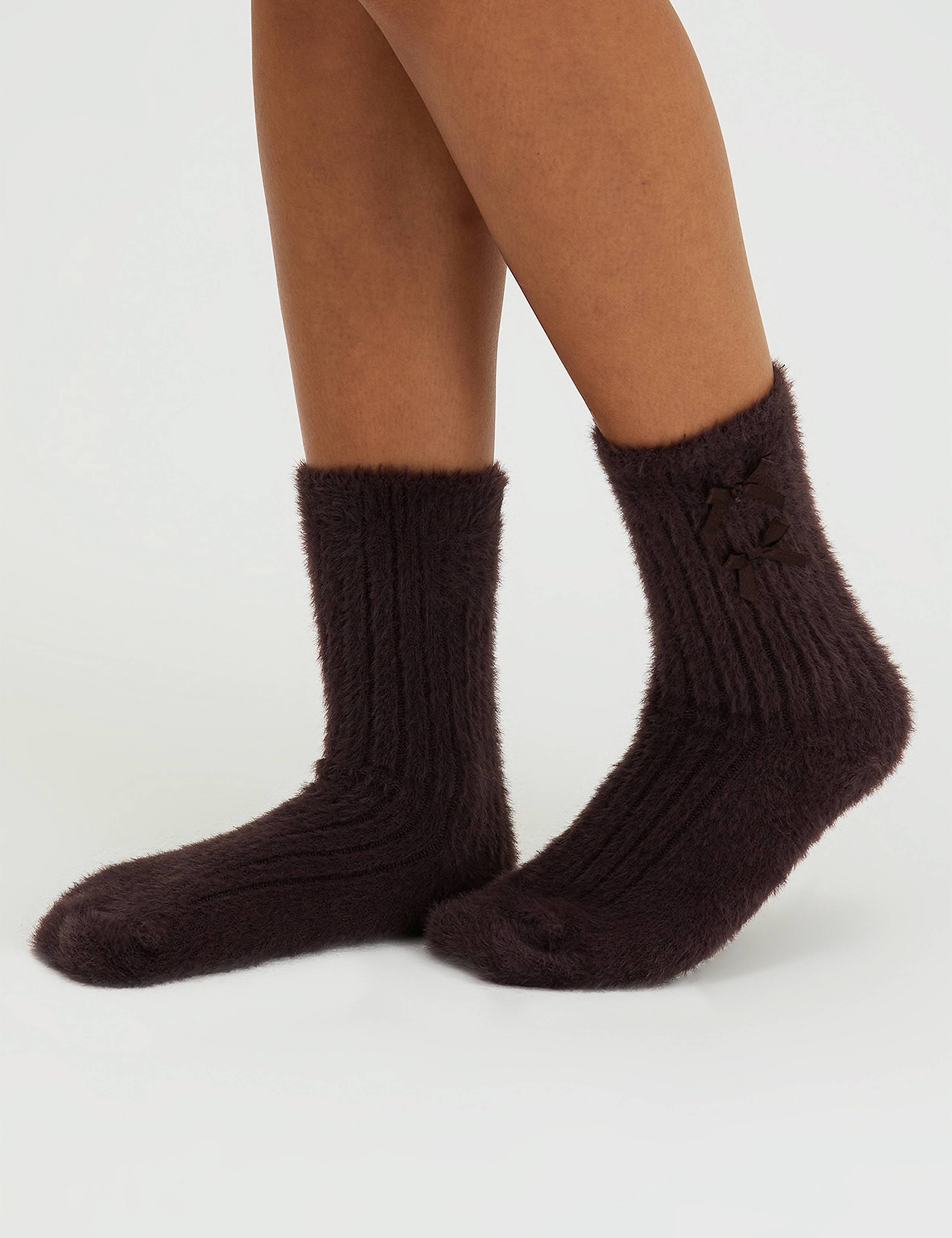 2 Pack Bow Trim Ribbed Fluffy Socks 5 of 7