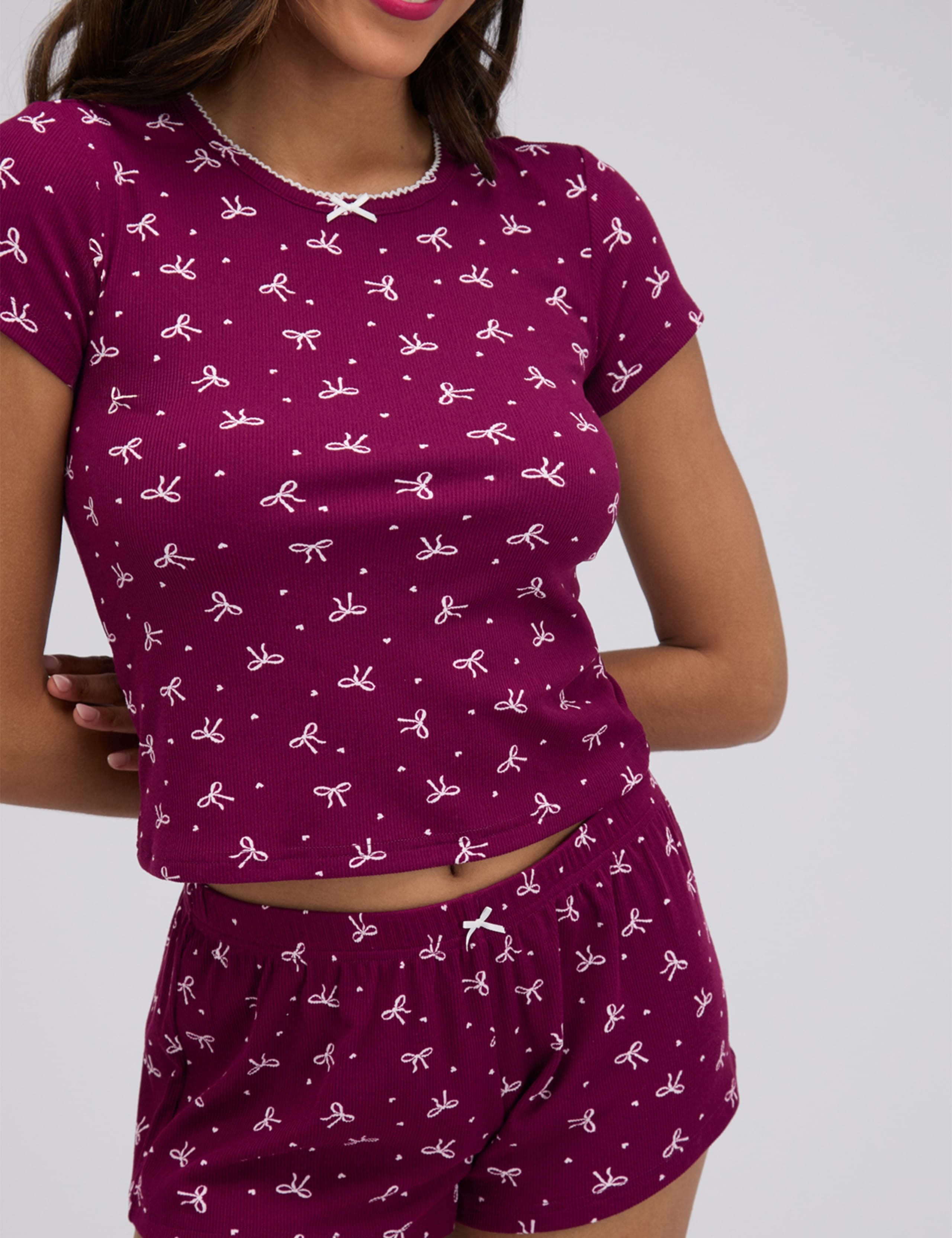Bow Print Ribbed Shortie Set 5 of 6