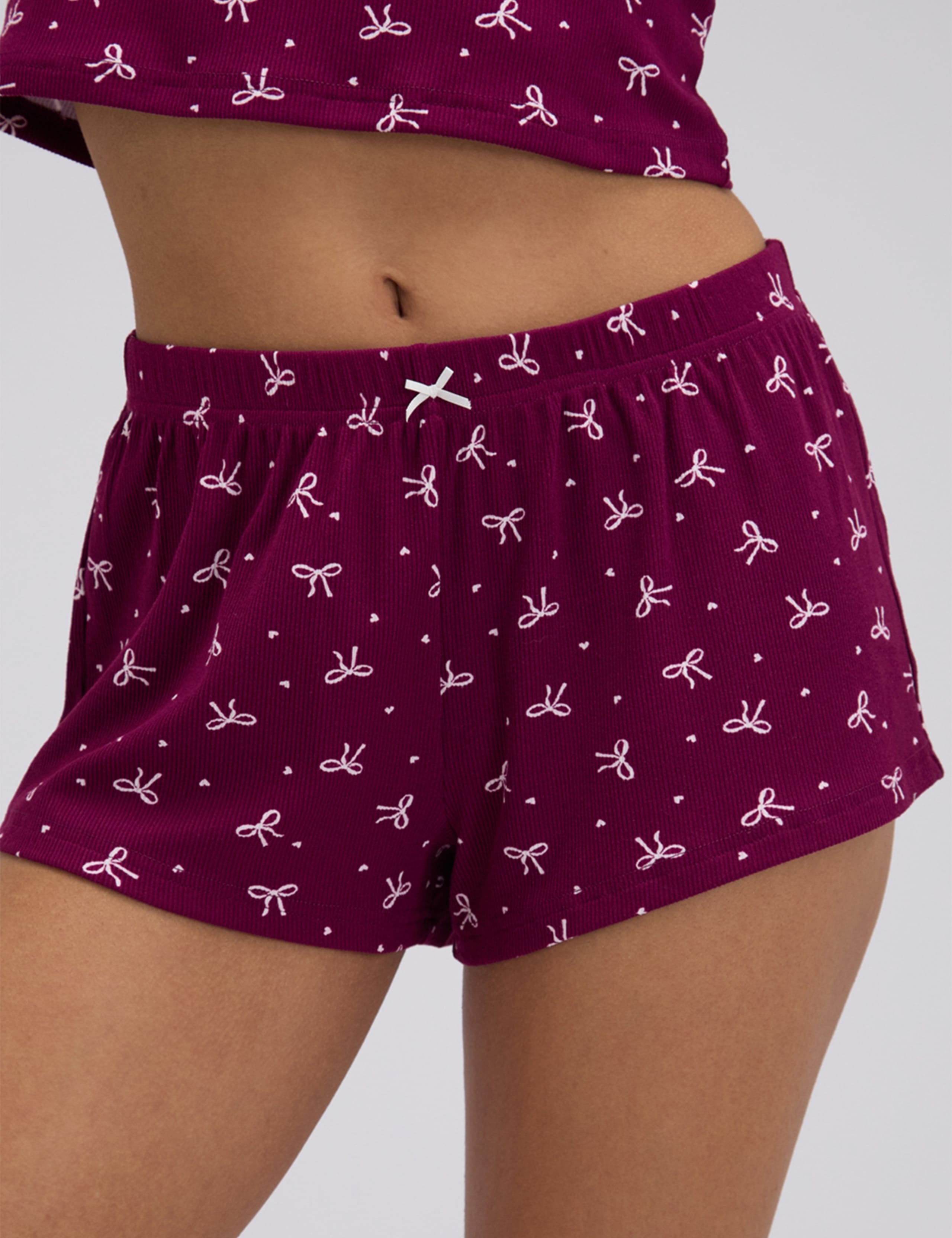 Bow Print Ribbed Shortie Set 6 of 6