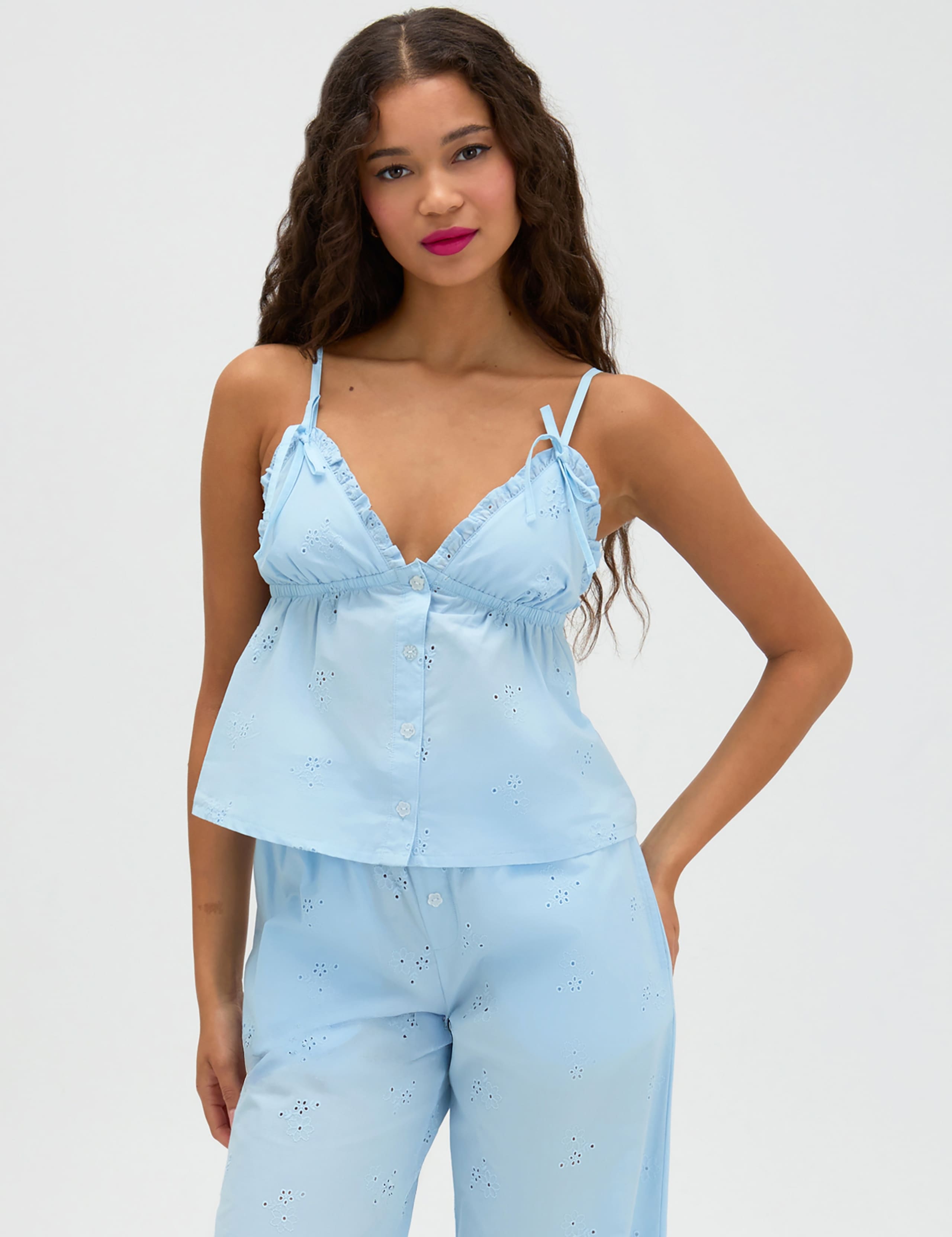 Pure Cotton Broderie Pyjama Set 2 of 5
