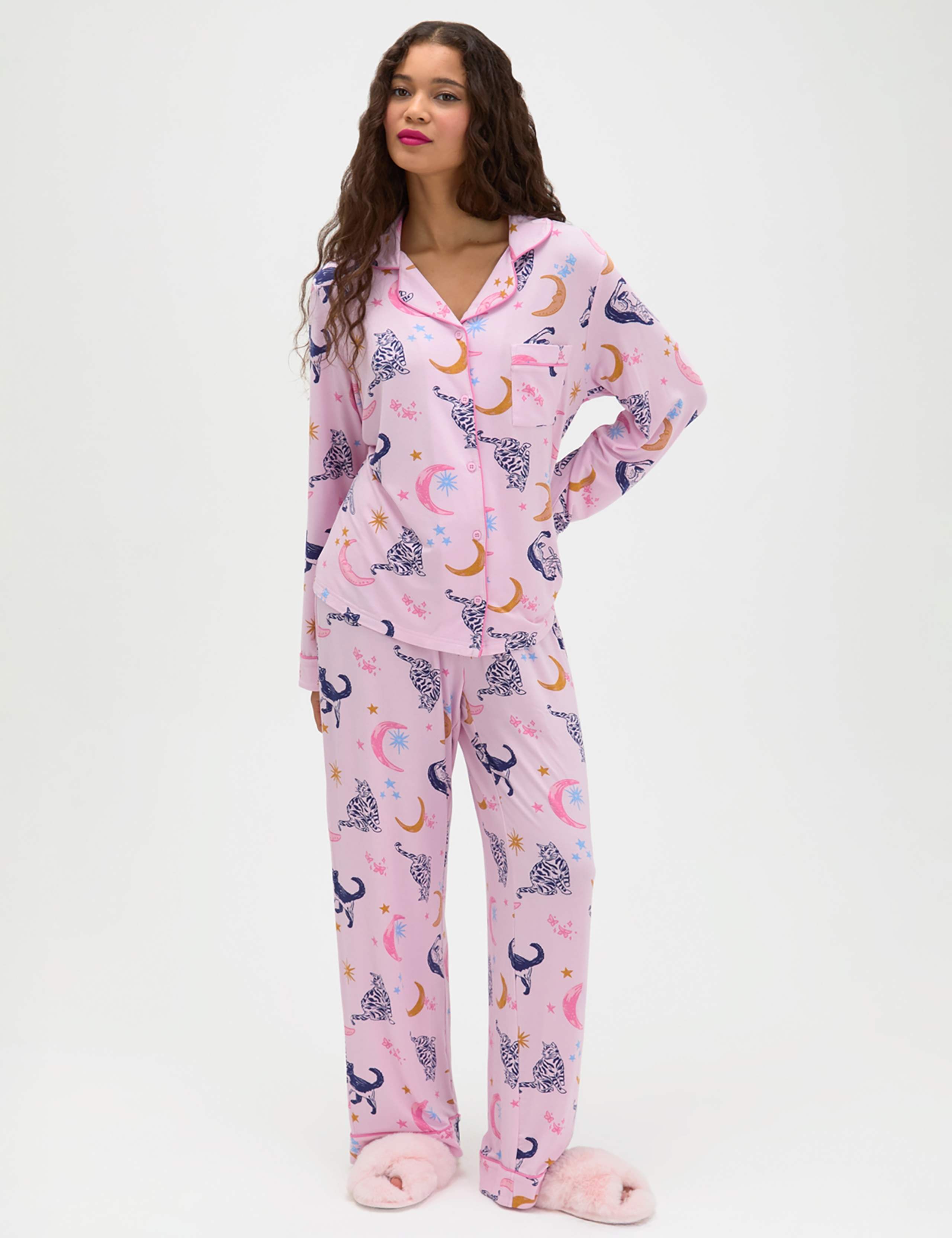 Modal Rich Cat Print Pyjama Set 7 of 7