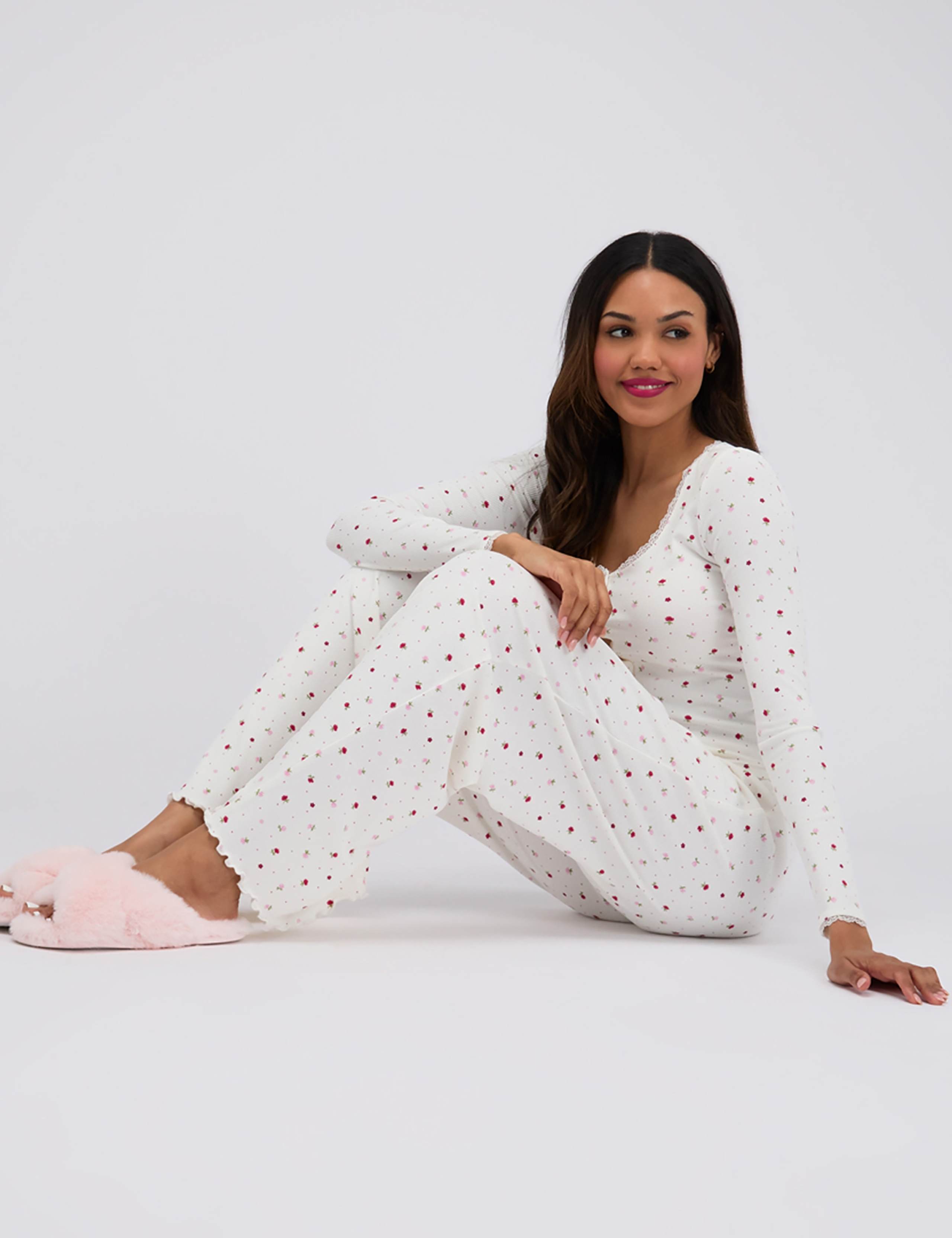 Floral Ribbed Pyjama Set 2 of 5