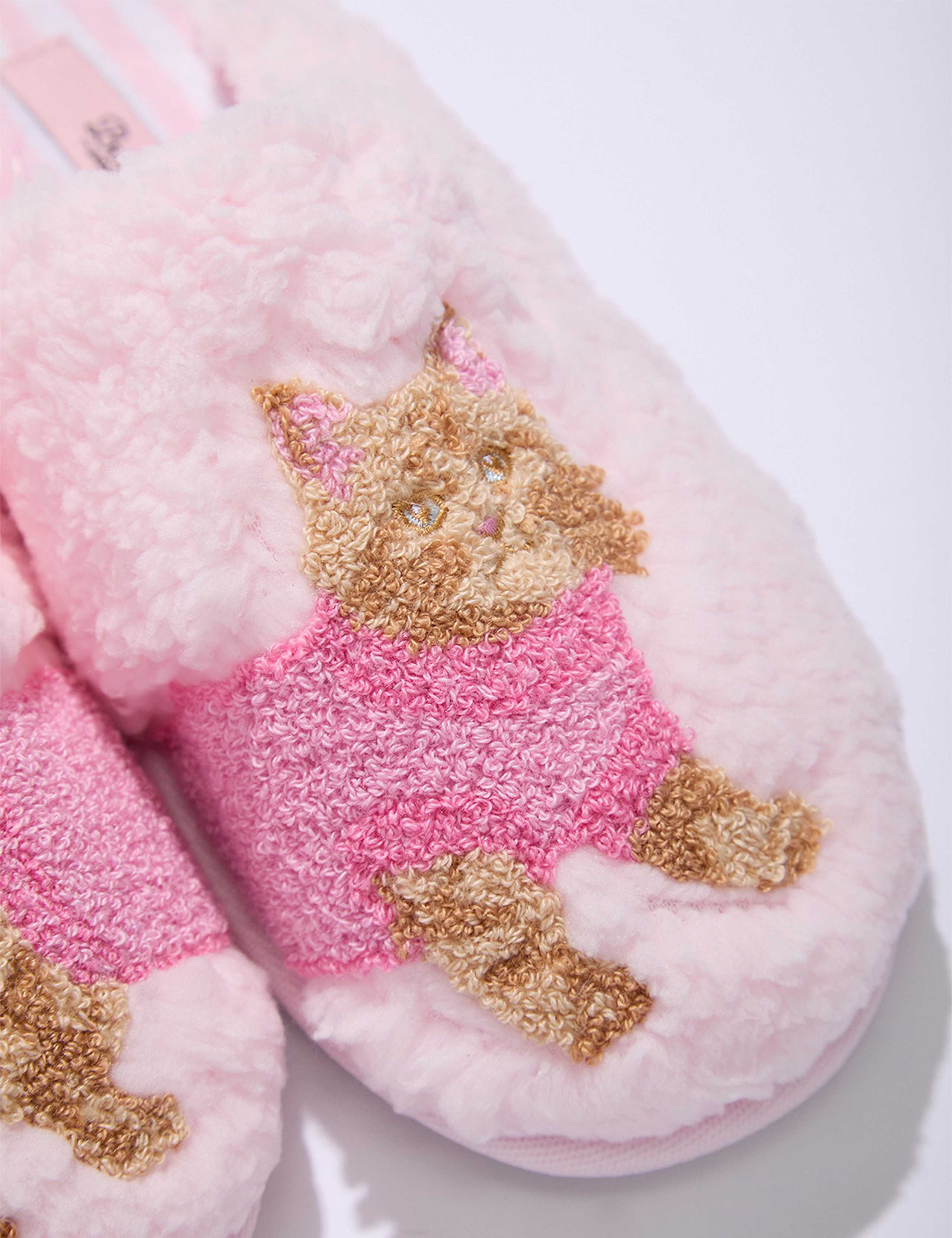 Cat Teddy Fleece Mule Slippers 6 of 7