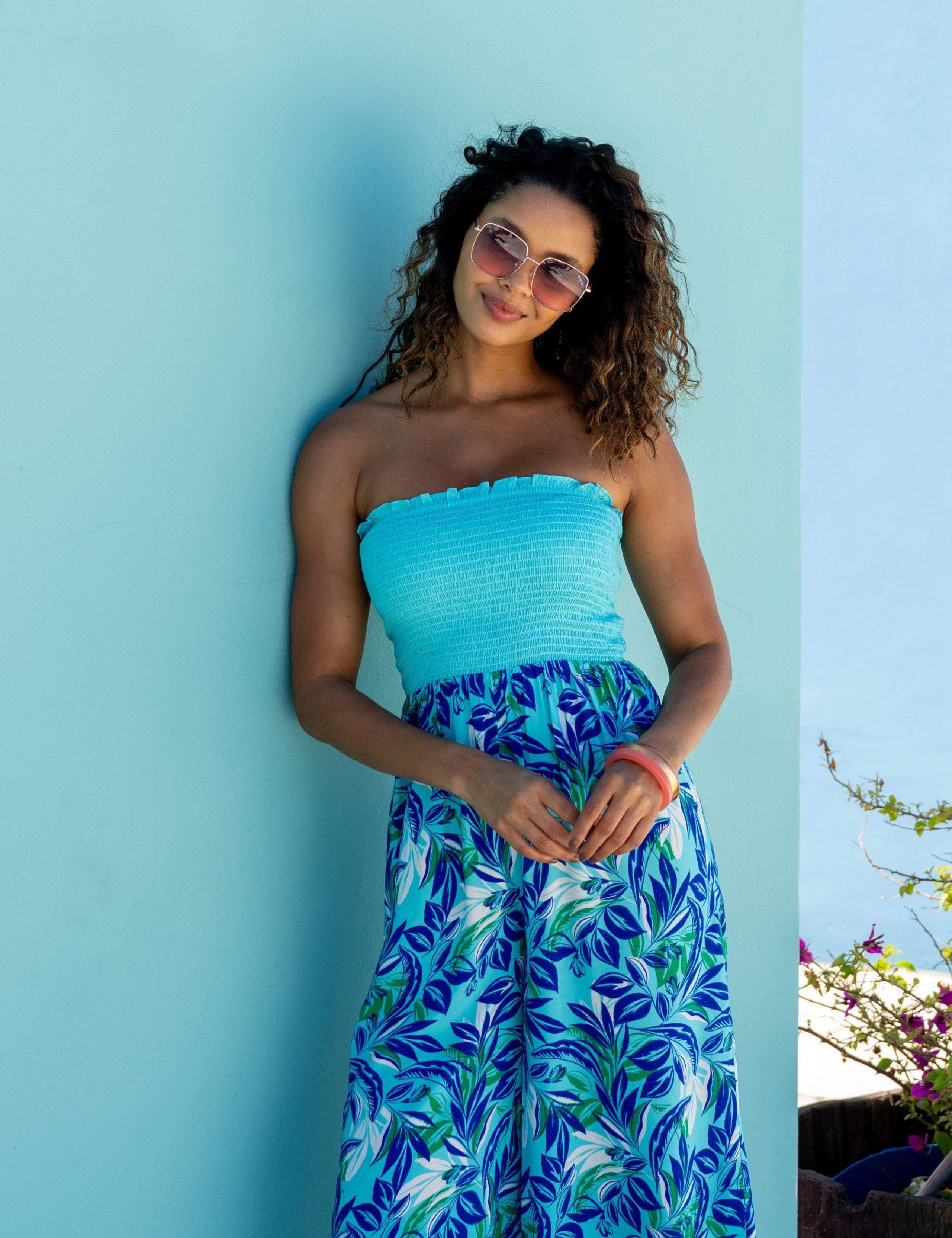 Anna Leaf Print Strappy Cropped Jumpsuit 5 of 6