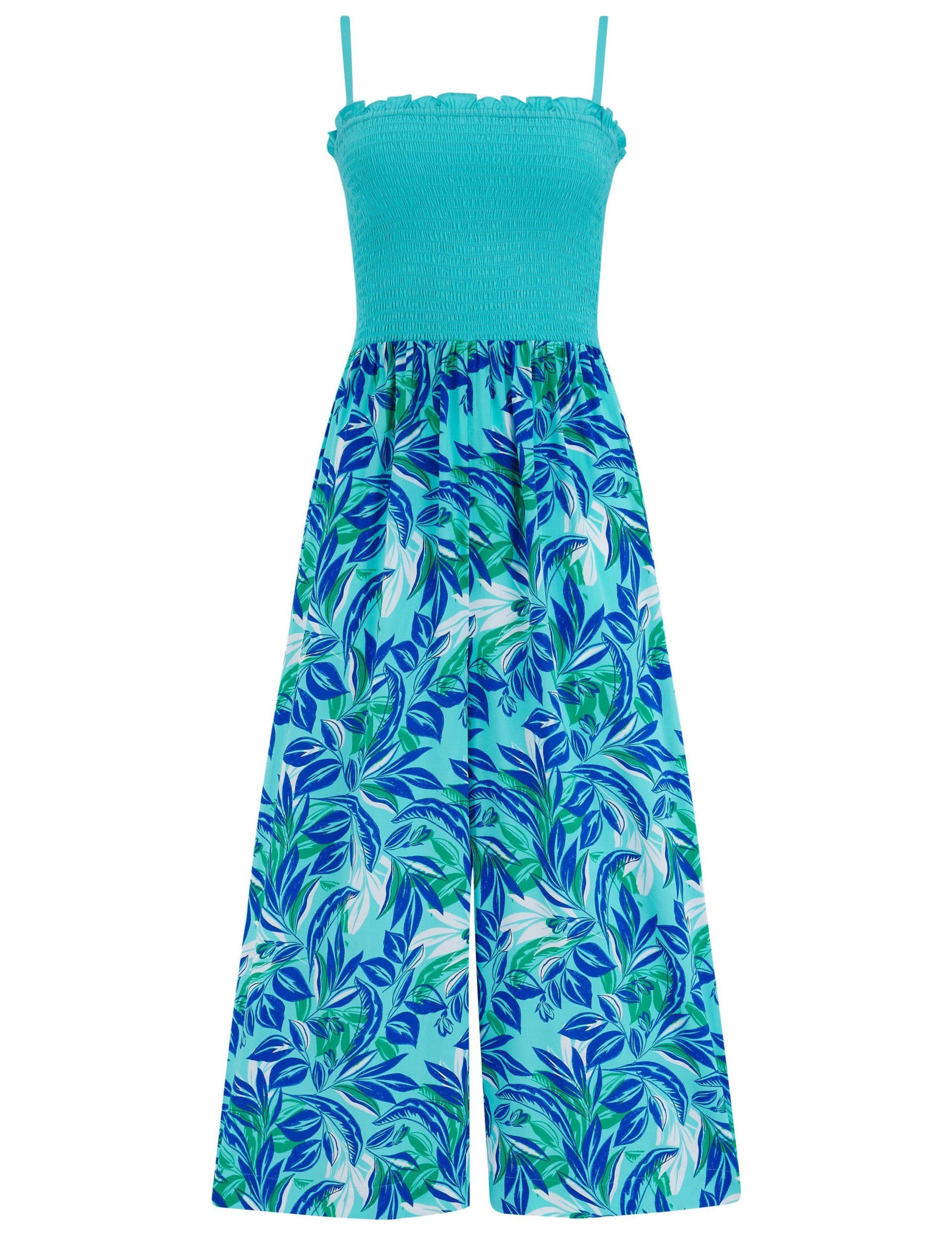 Anna Leaf Print Strappy Cropped Jumpsuit 2 of 6