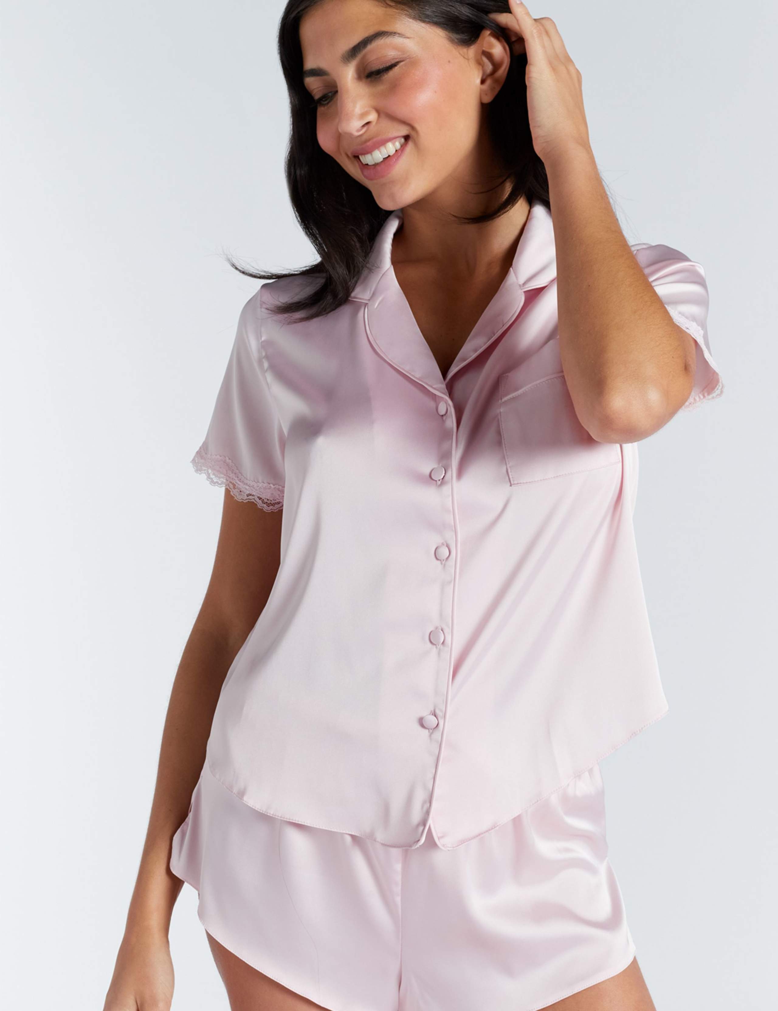 Linen Blend Lace Trim Shortie Set 5 of 7