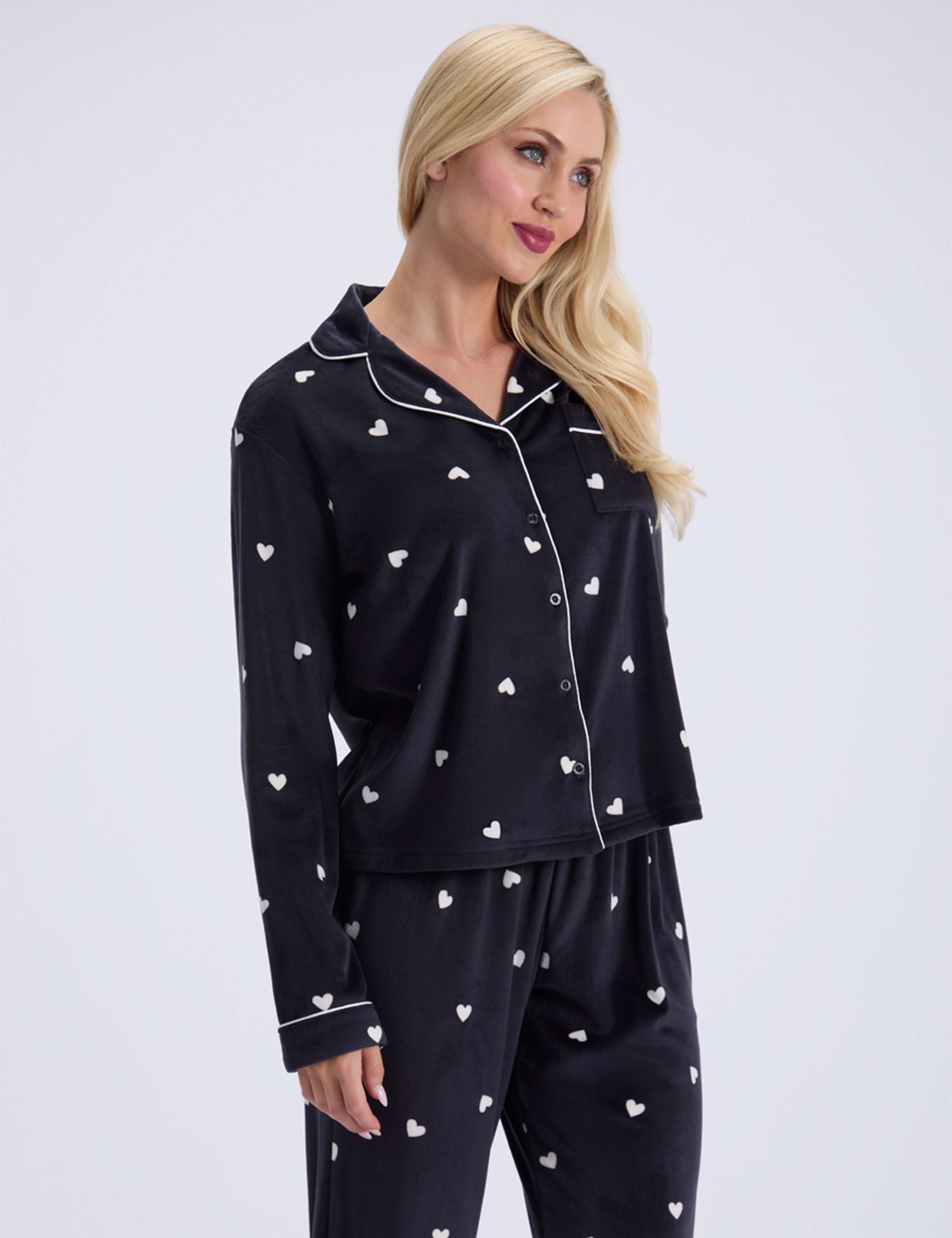 Velour Heart Print Revere Pyjama Set 4 of 7
