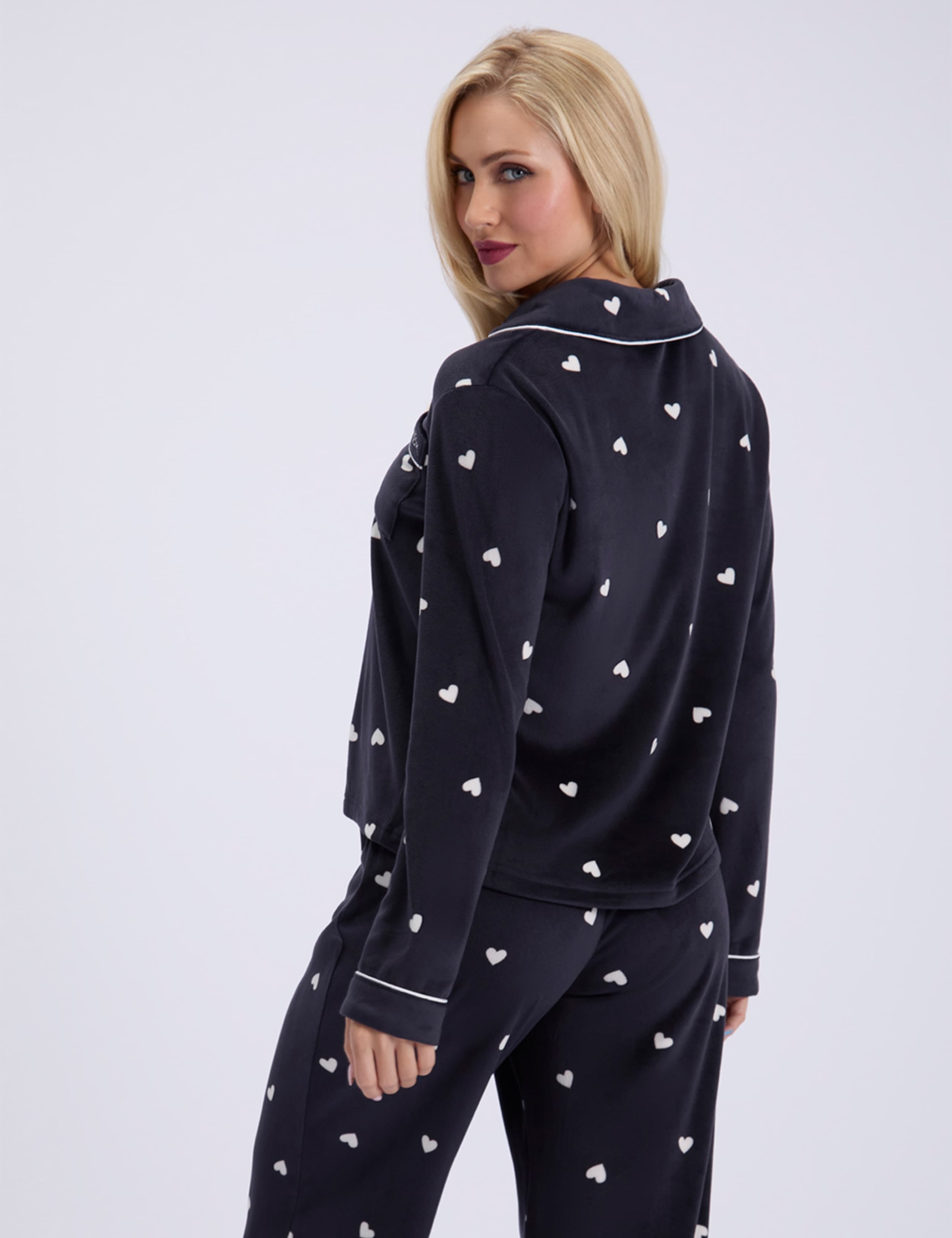 Velour Heart Print Revere Pyjama Set 5 of 7