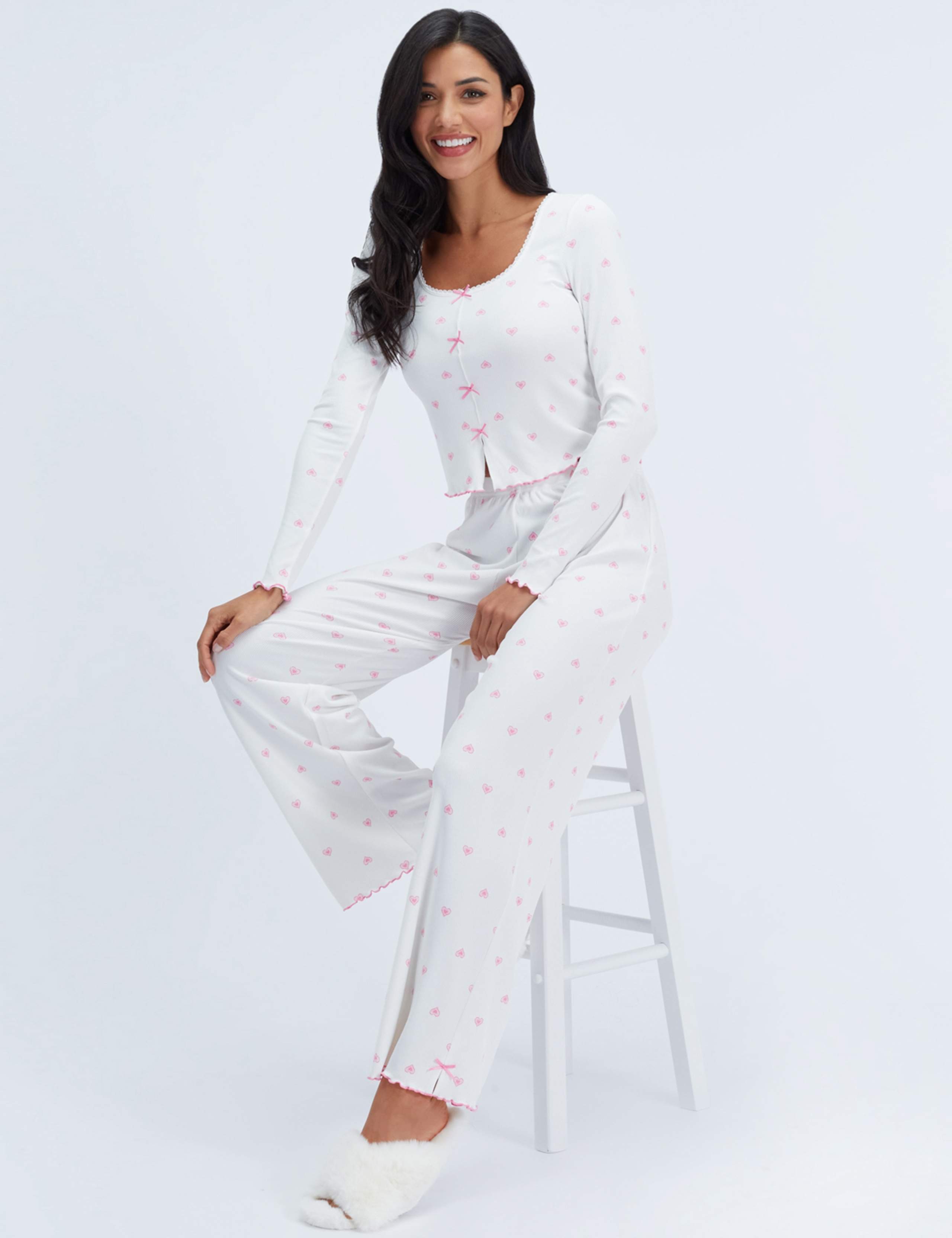Heart Ribbed Bow Pyjama Set 1 of 7