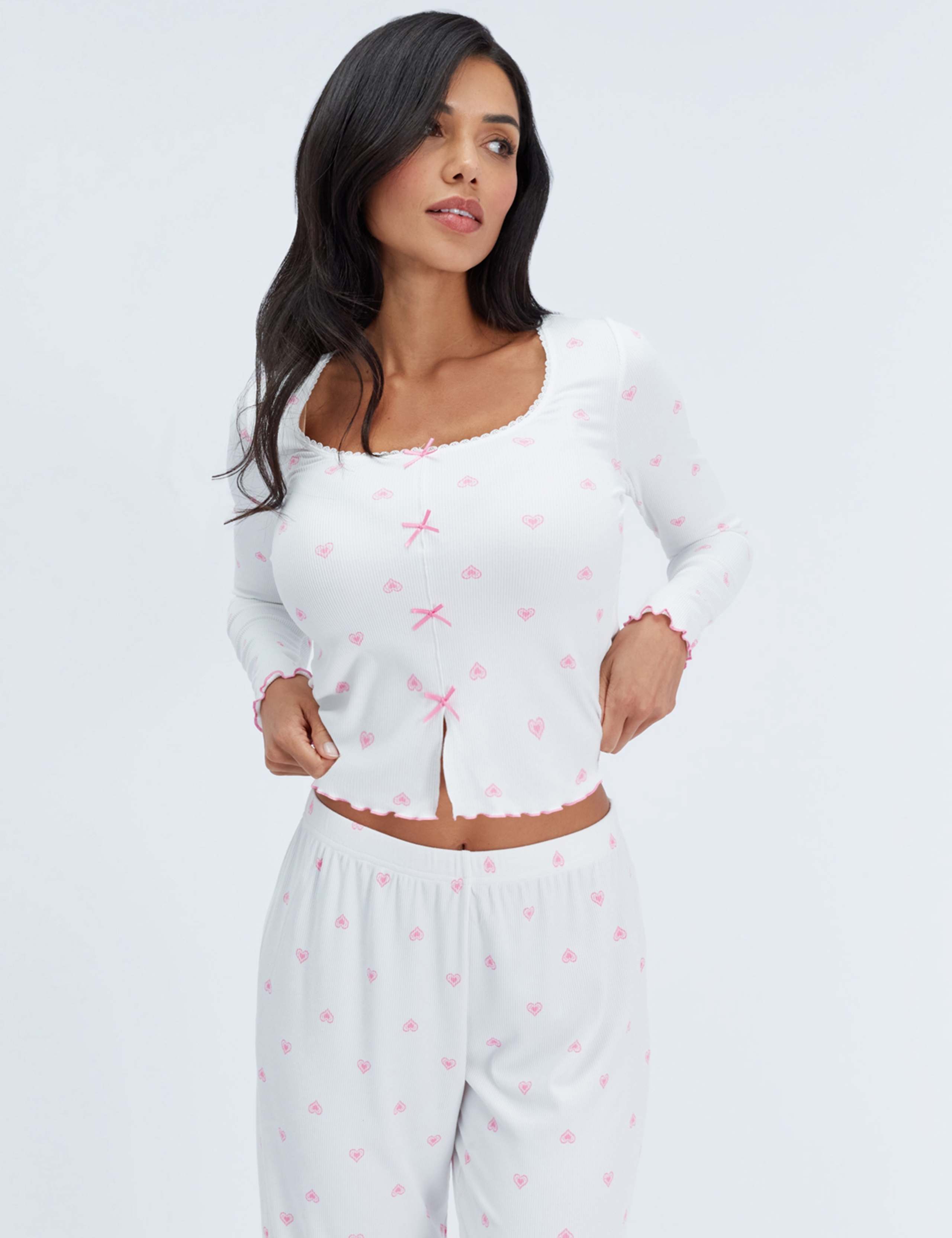 Heart Ribbed Bow Pyjama Set 2 of 7