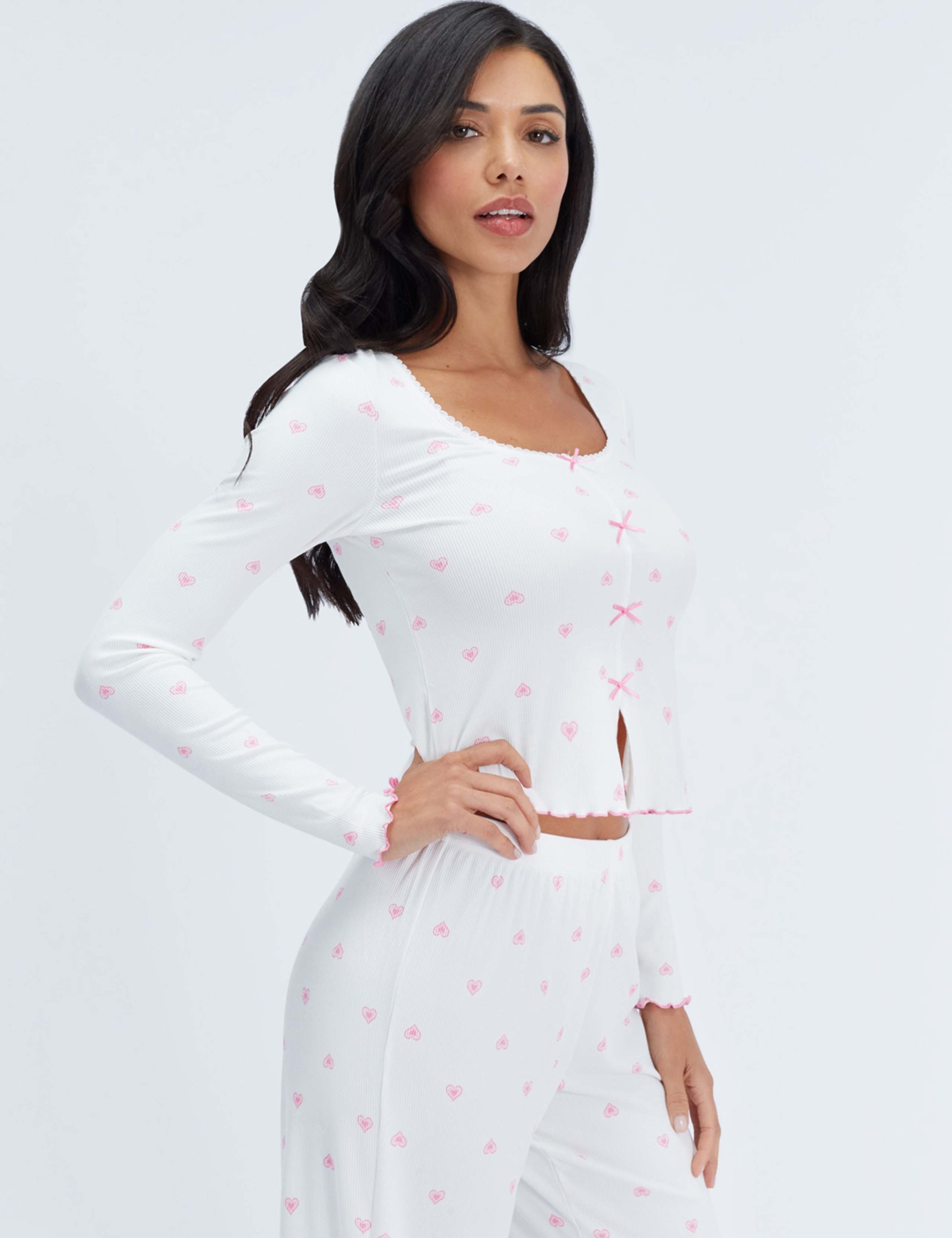 Heart Ribbed Bow Pyjama Set 4 of 7