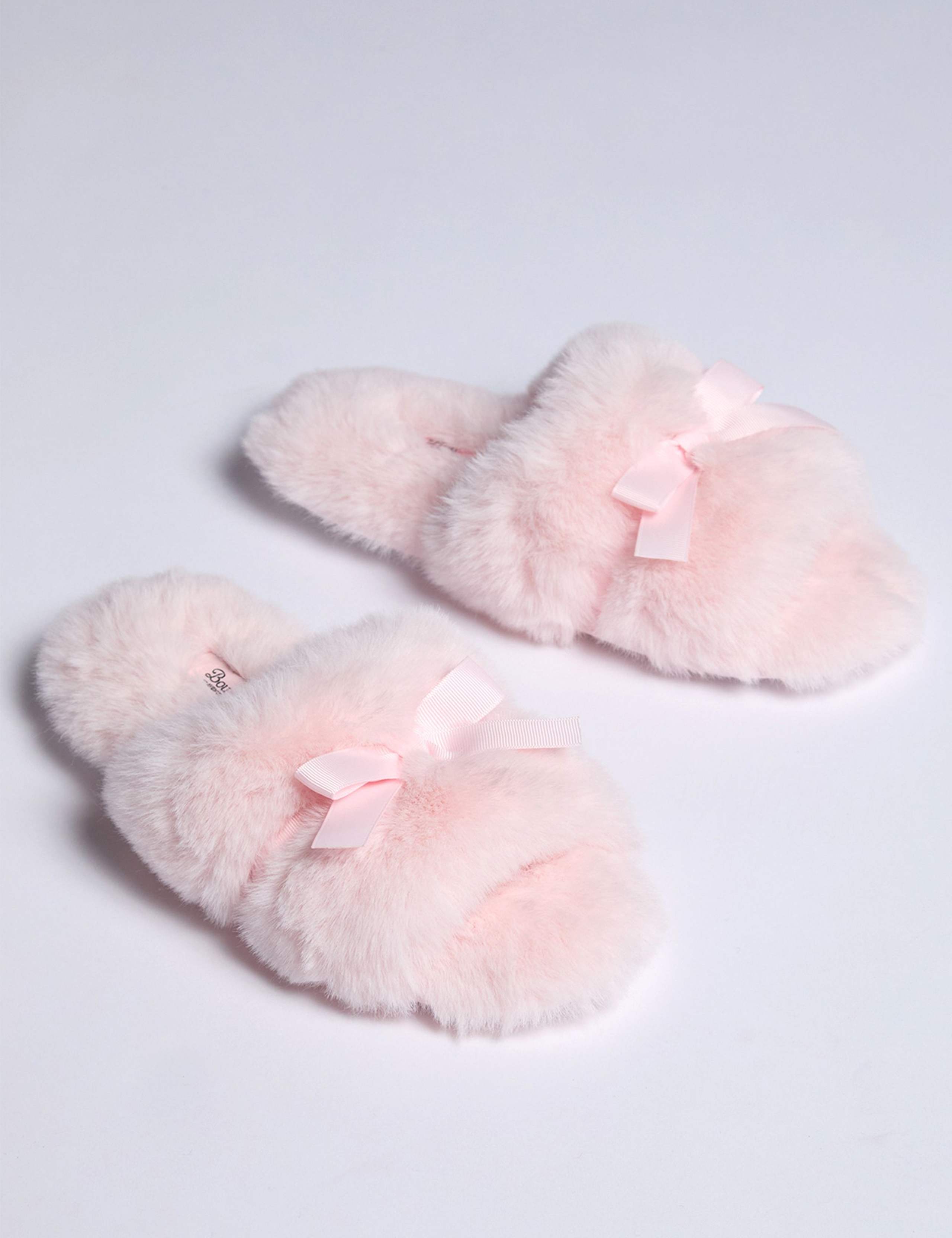 Faux Fur Bow Slider Slippers 2 of 5